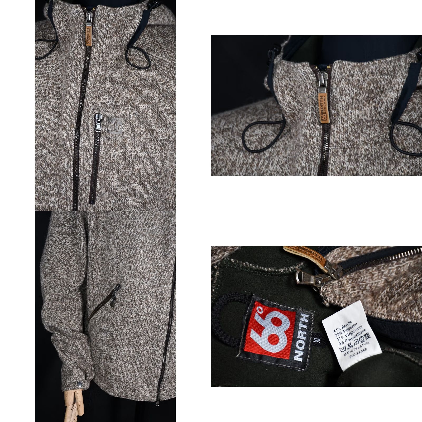 Vintage 66 North Vindur Jacket Mens XL Hooded Lined Wool Knit 41% Acrylic 33% Polyester 17% Wool Brown Winter Logo Shirt Coat Size US XL / EU 56 / 4 - 9 Thumbnail