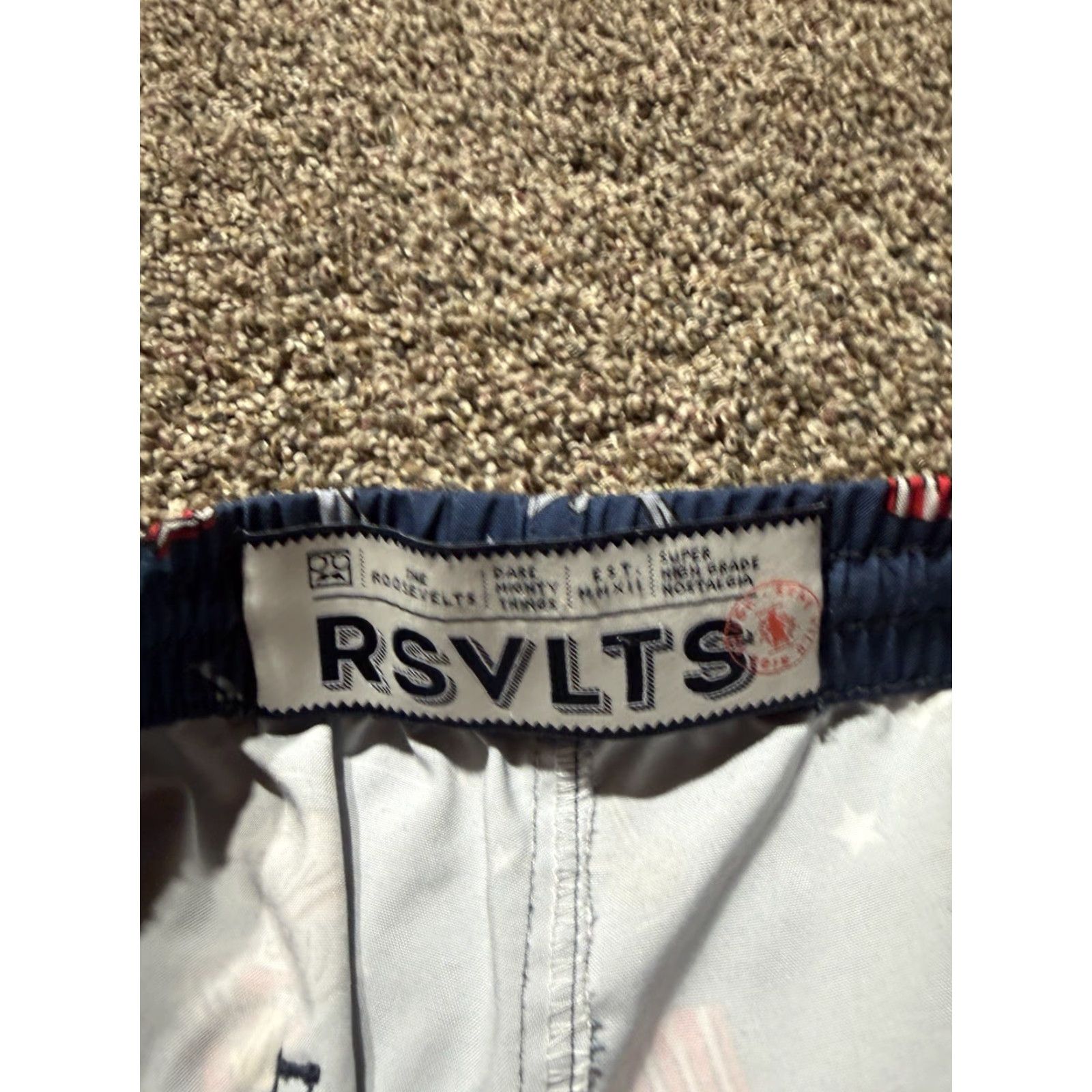 Vintage RSVLTS The Roosevelts Shorts Men Small American Flag Lightweight Party Blue 90s Athletic Inseam 7in Polyester Regular Navy Blue RSVLTS Mens Shorts Size US 29 - 2 Thumbnail