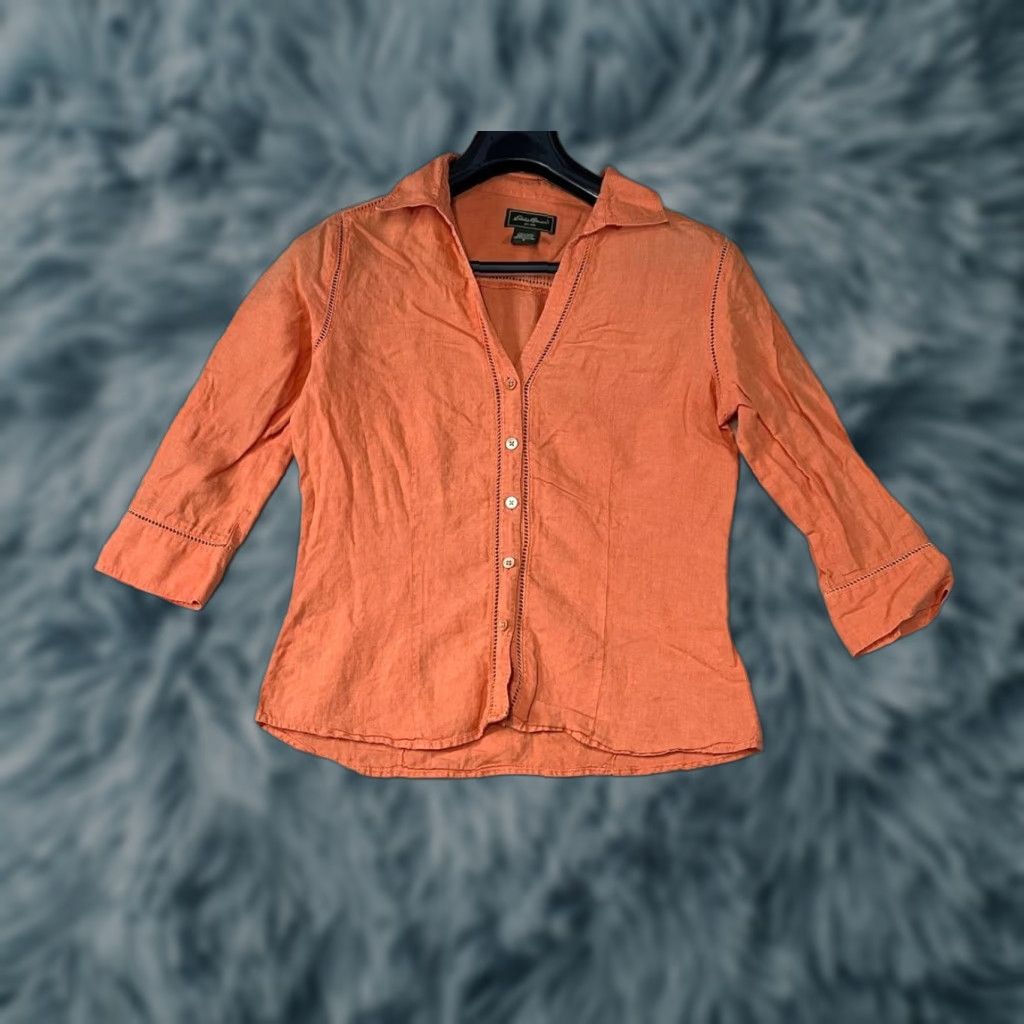 Eddie Bauer Eddie Bauer Linen Shirt Womens 8P Petite Orange 3/4 Sleeve Button Front Shirt Womens Petite Orange Linen 3/4 Sleeve Button-Up Size M / US 6-8 / IT 42-44 - 1 Thumbnail