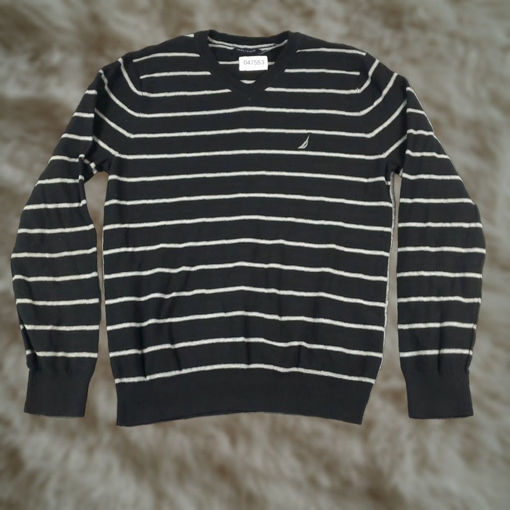 Nautica Nautica Sweater Mens Medium Black Striped Cable-Knit Crew Neck Pullover Size US M / EU 48-50 / 2 - 1 Thumbnail