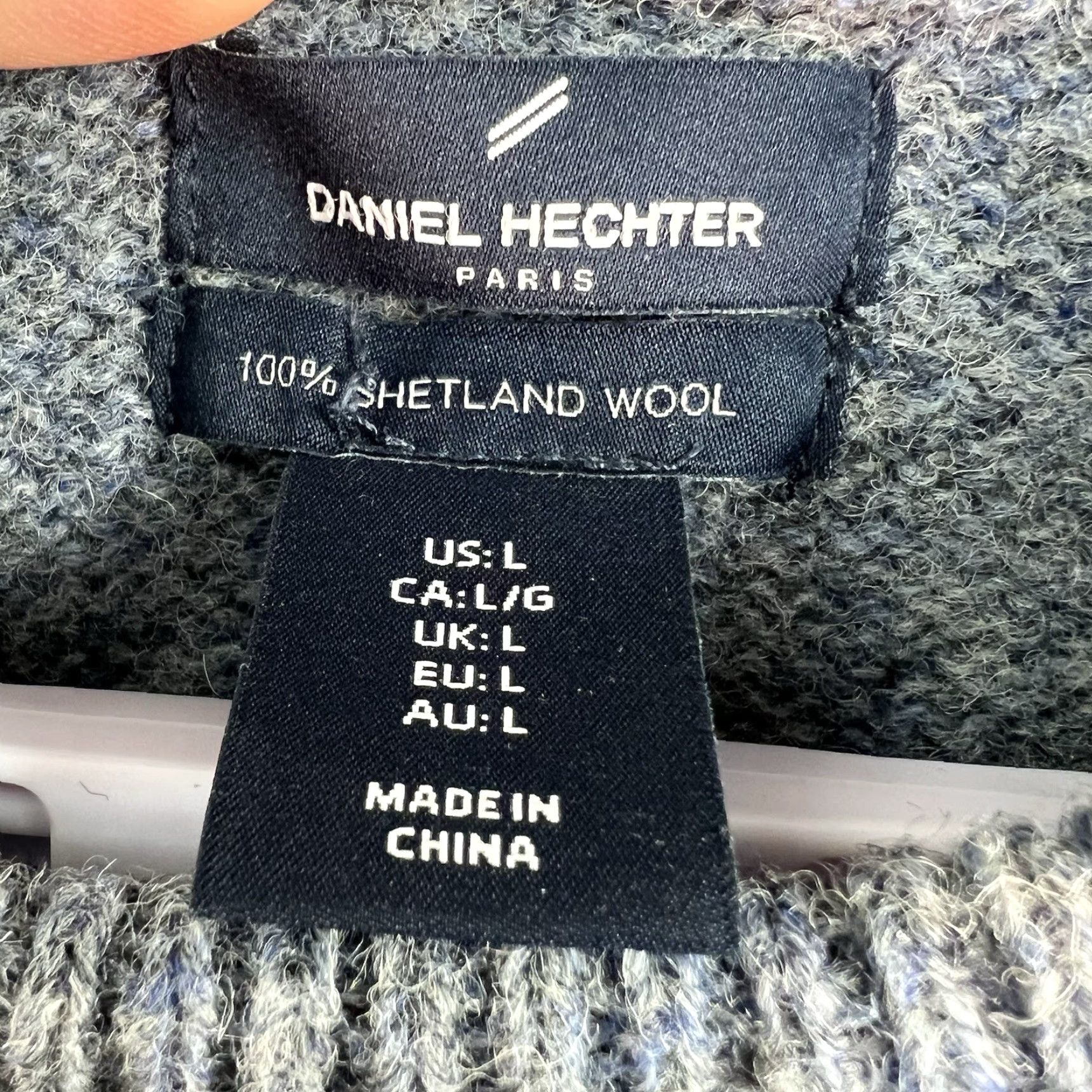 Vintage Daniel Hechter Paris Sweater Men’s L Blue Heather 100% Shetland Wool Pullover Crew Neck Knit Size US L / EU 52-54 / 3 - 4 Thumbnail