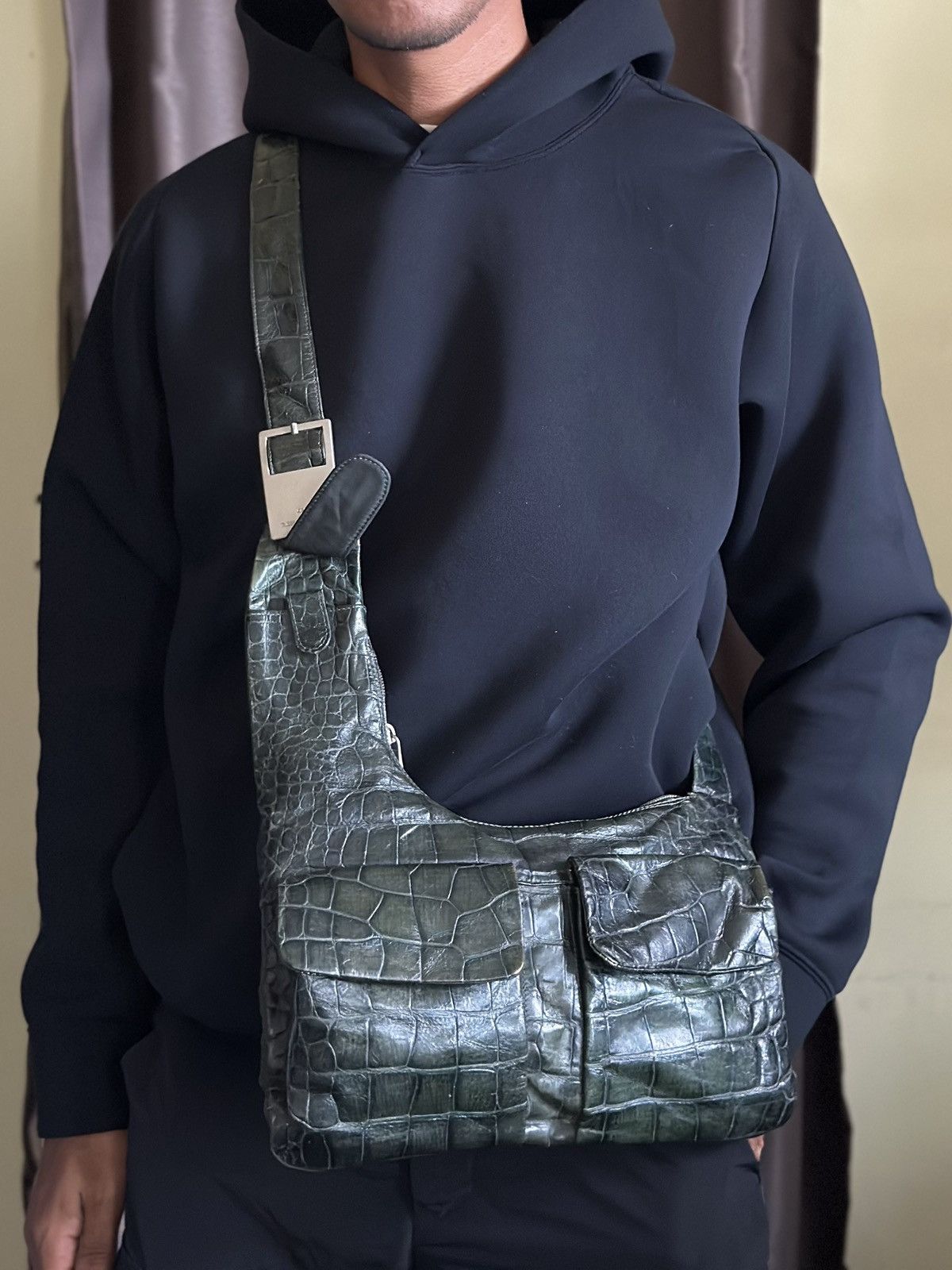 Italian Designers Fire Renato Angi Italian Crossbody Bag in Green, Men's