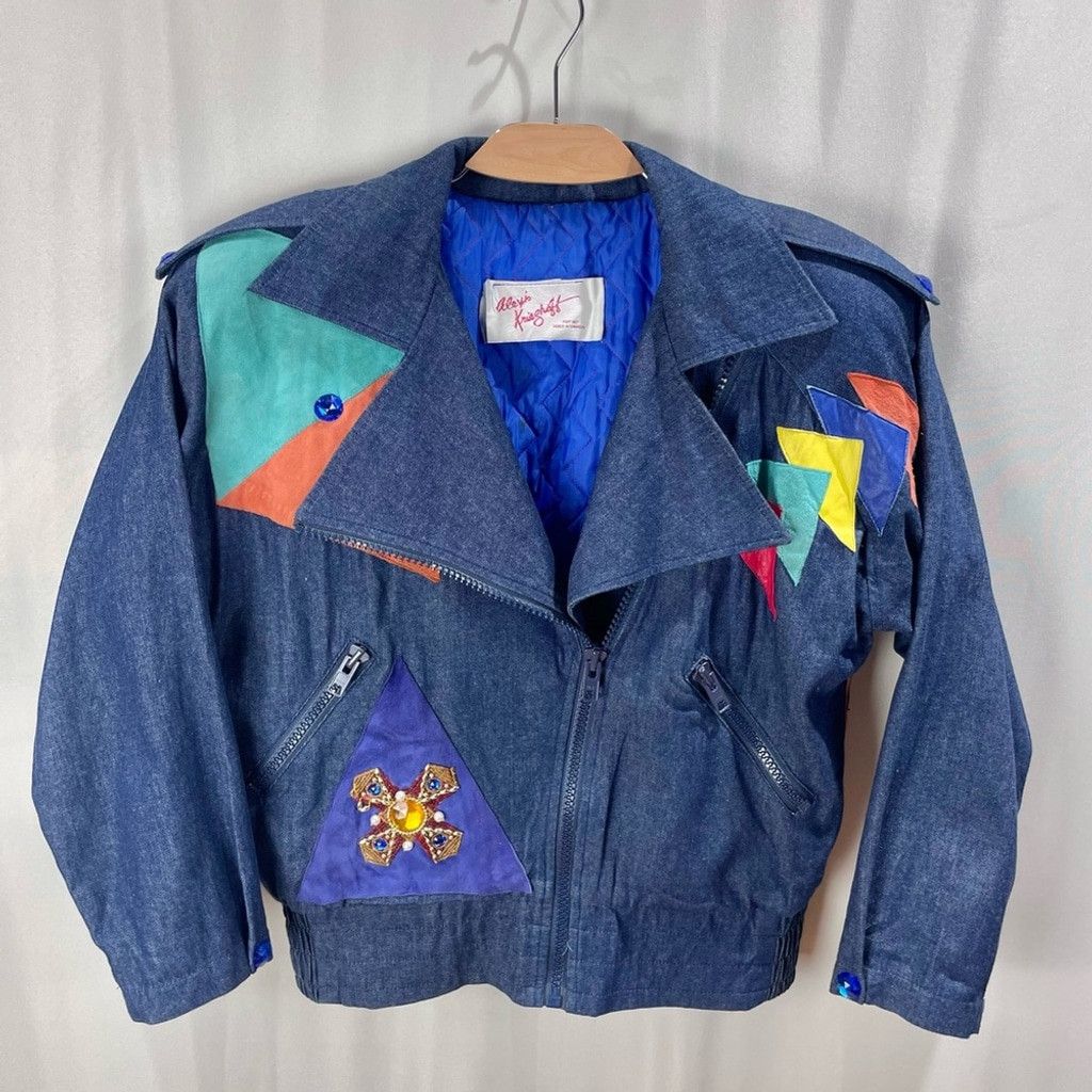 Vintage Vintage Embellished Denim & Suede Patchwork Moto Bomber L Size L / US 10 / IT 46 - 3 Thumbnail