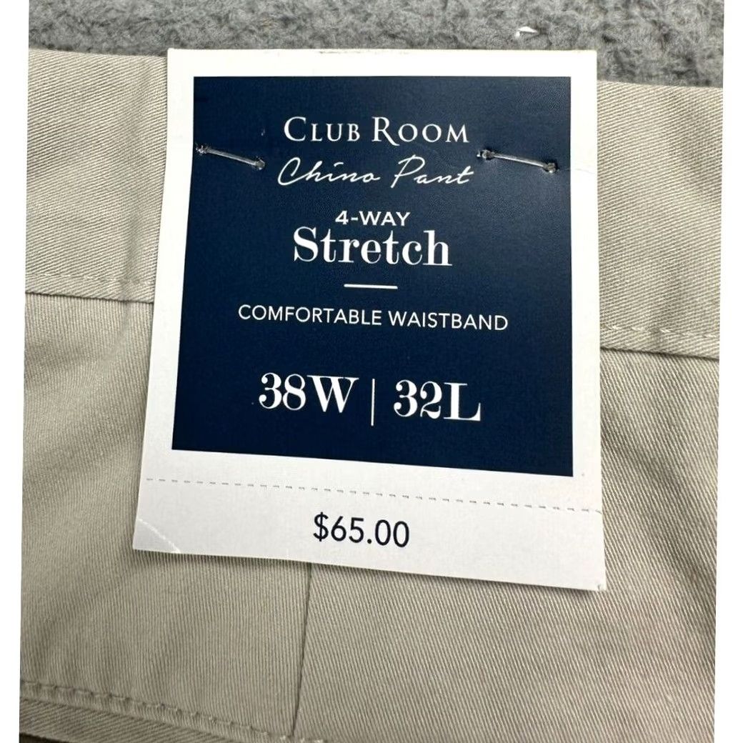 Club Room Club Room Pants Mens 38X32 Khaki Chino Straight Leg Flat Front NEW Regular Size 38 Ivory Beige Stretch Cotton Spandex Pockets Casual Mens Size US 38 / EU 54 - 5 Thumbnail