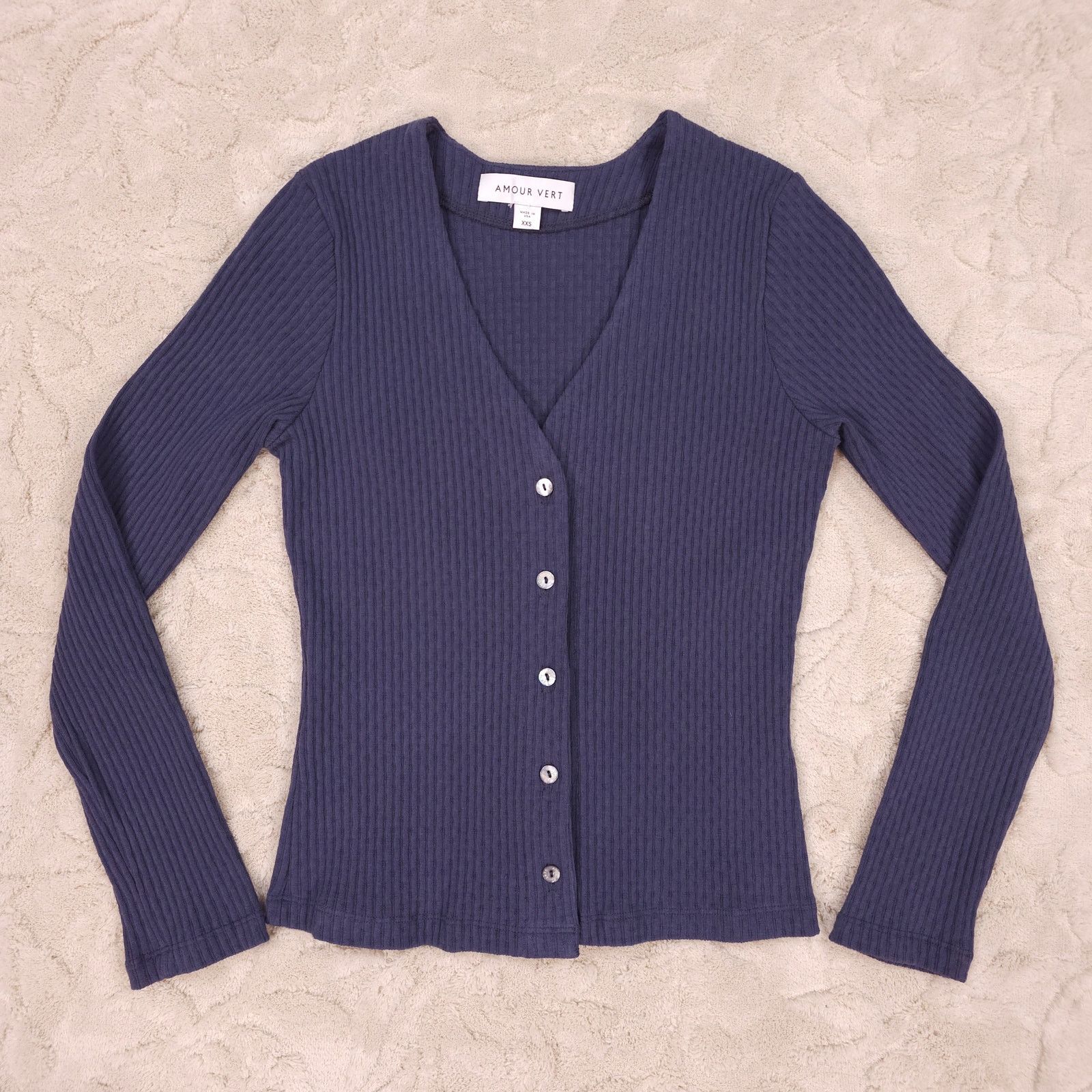 Other Amour Vert Brigitte Ribbed Button Front Cardigan Blue Sz XXS Size XXS / US 00 / IT 34 - 5 Thumbnail