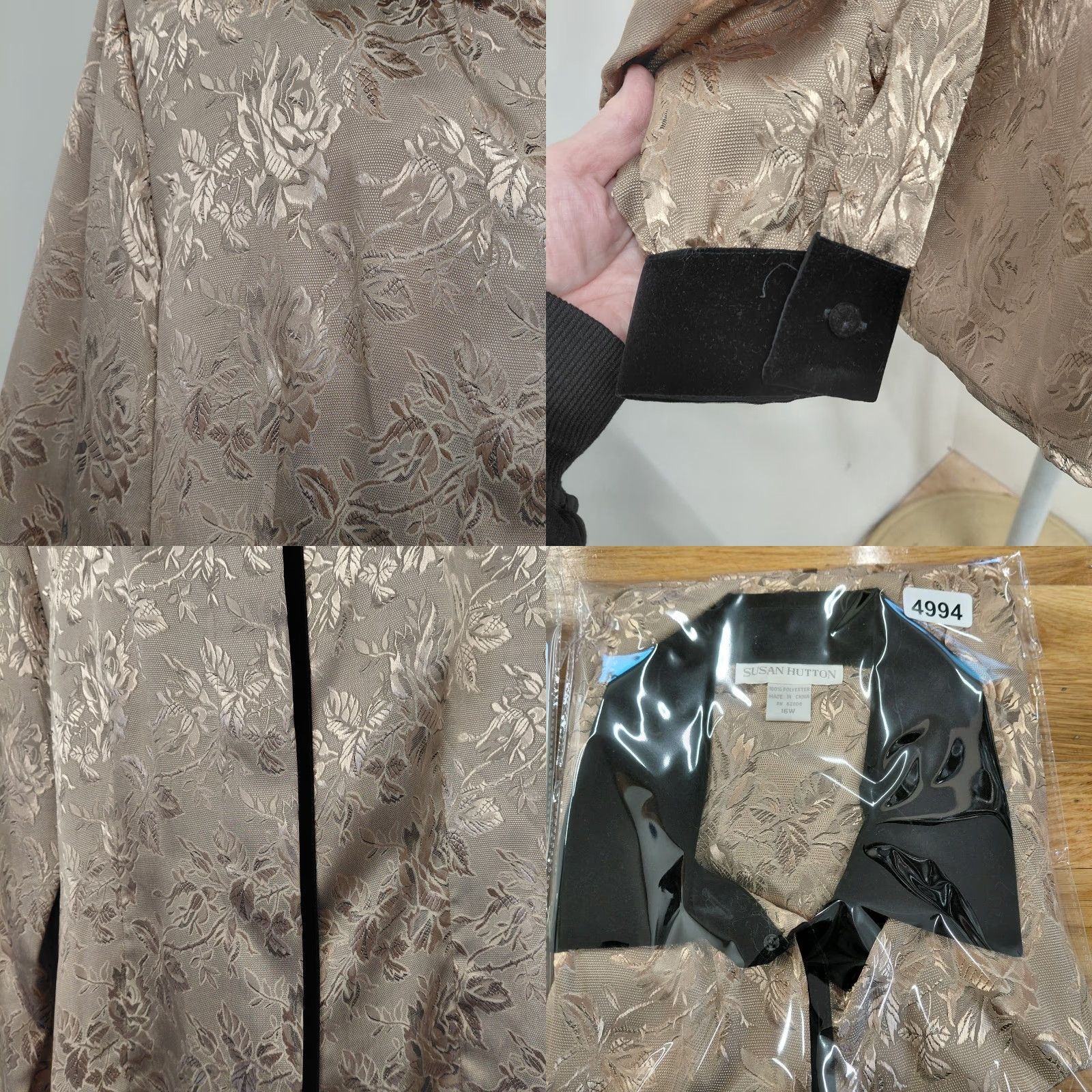 Velvet Susan Hutton Blouse Womens 16W Gold Black Velvet Trim Button Up Long Sleeve Shirt Tailored Embellished 1990s Women’s Size XXL / US 16-18 / IT 52-54 - 9 Thumbnail