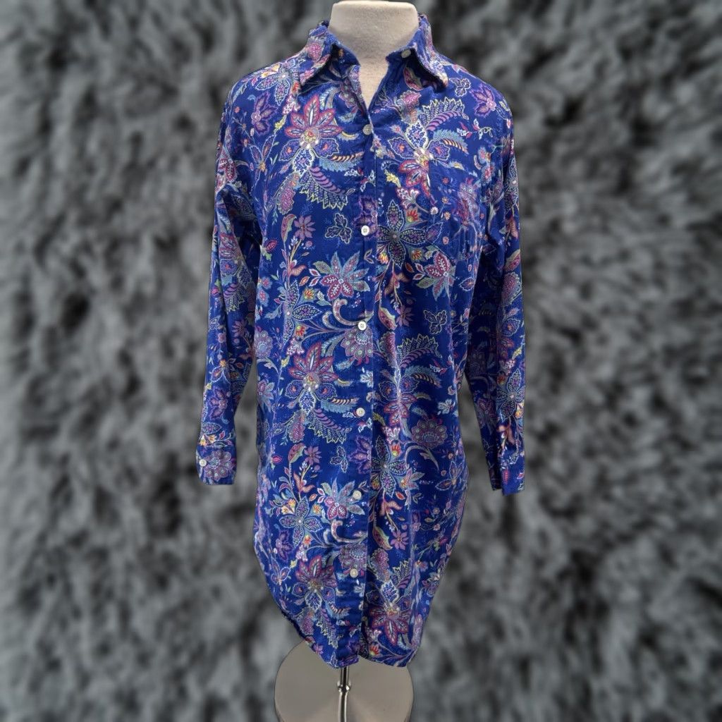 Ralph Lauren VINTAGE Lauren Ralph Lauren Sleep Shirt Nightgown Women’s Medium Blue Floral Monogram Size M / US 6-8 / IT 42-44 - 1 Thumbnail