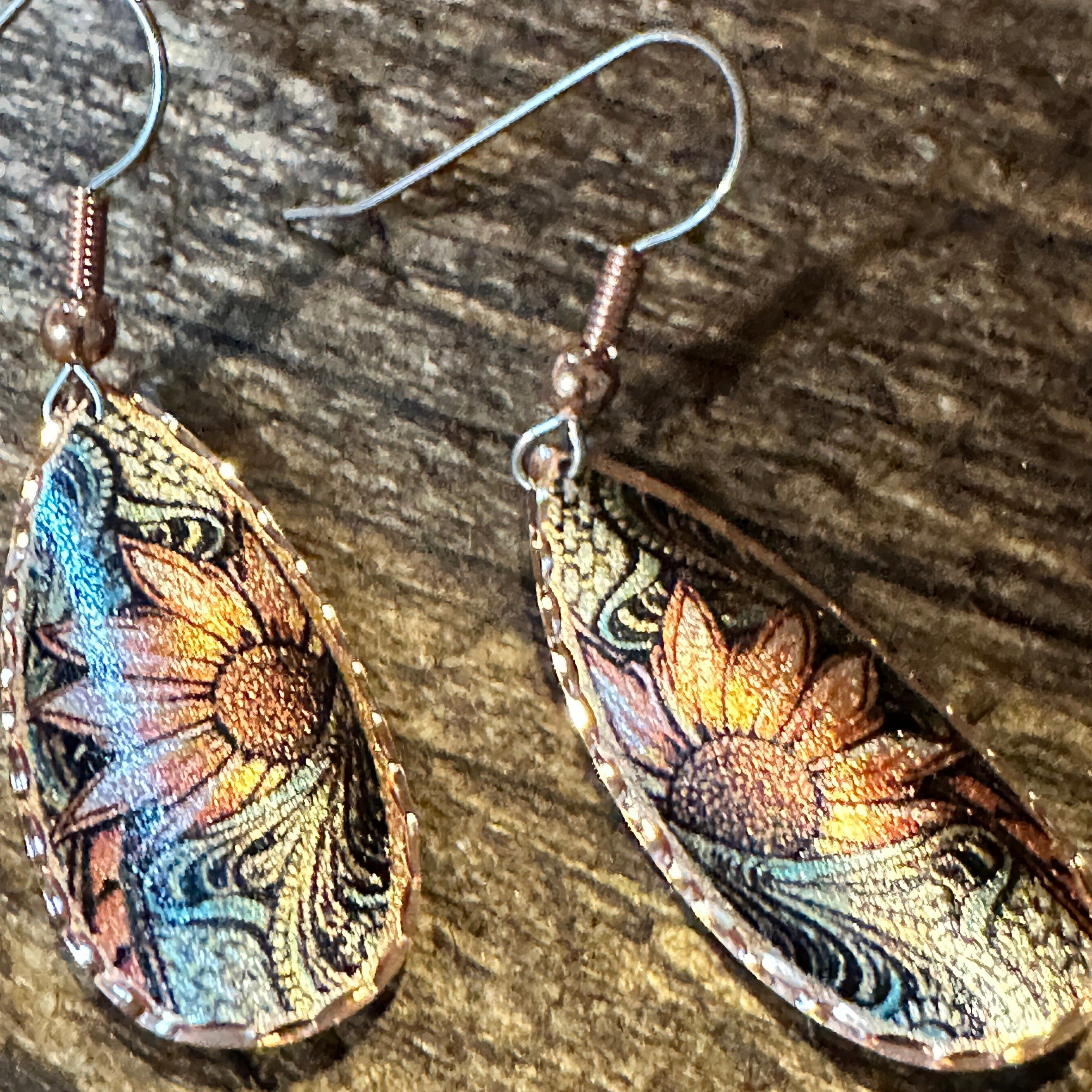 Other Handmade Boho Copper Earrings, Diamond Cut Sunflower Native Size ONE SIZE - 7 Thumbnail