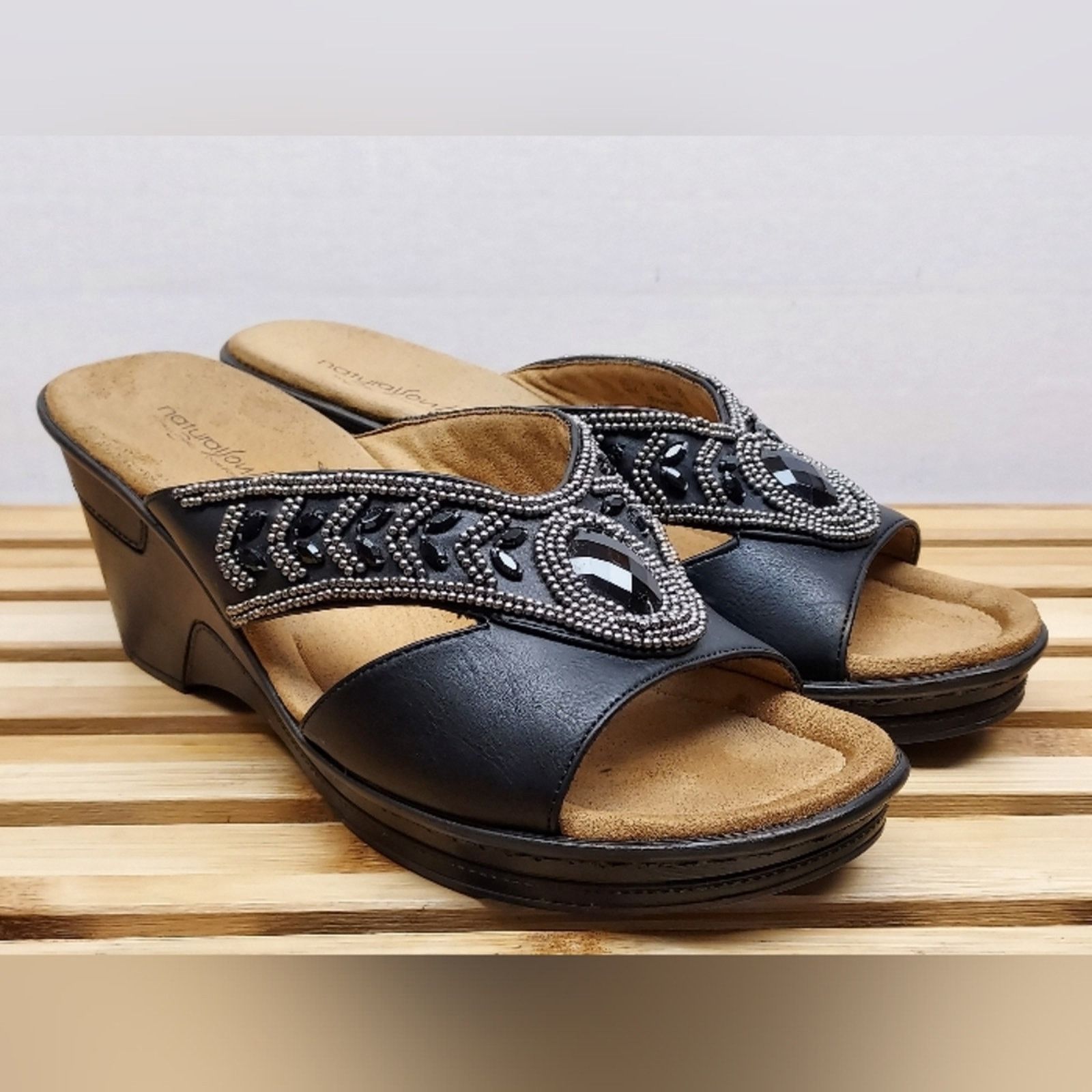 Other Natural Soul Womens Black Wedge Sandals Size 10M Size US 10 / IT 40 - 2 Thumbnail