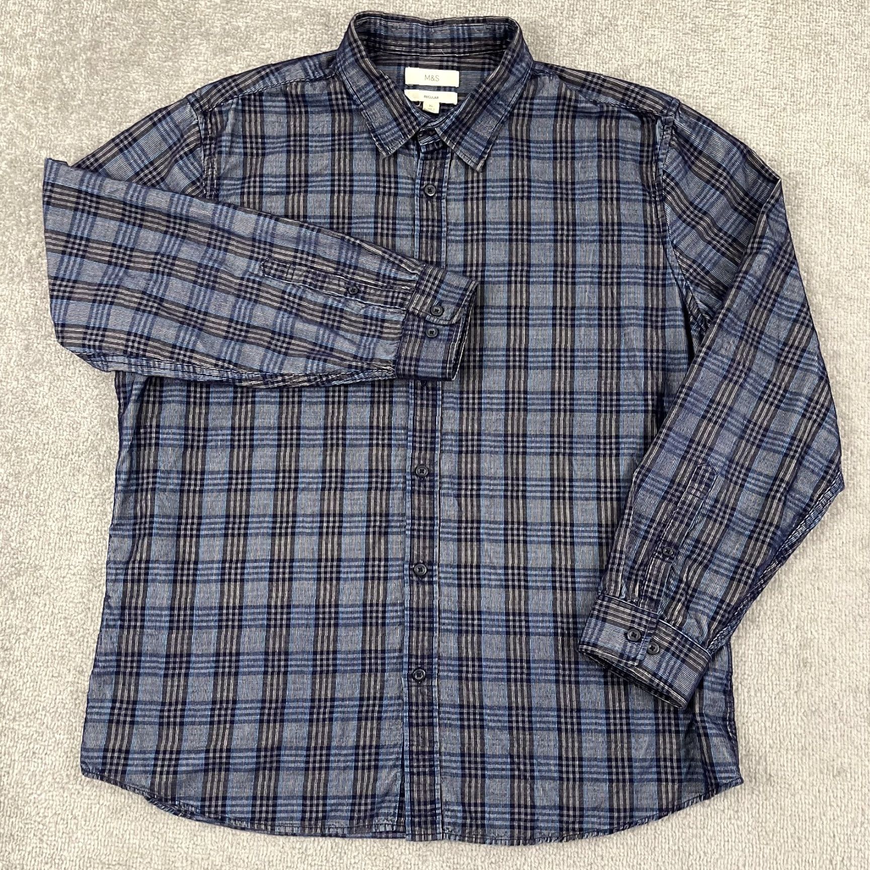 Marks & Spencer M&S Marks & Spencer Shirt Mens XL Blue Plaid Corduroy Cord Lightweight Button Up Size US XL / EU 56 / 4 - 3 Thumbnail