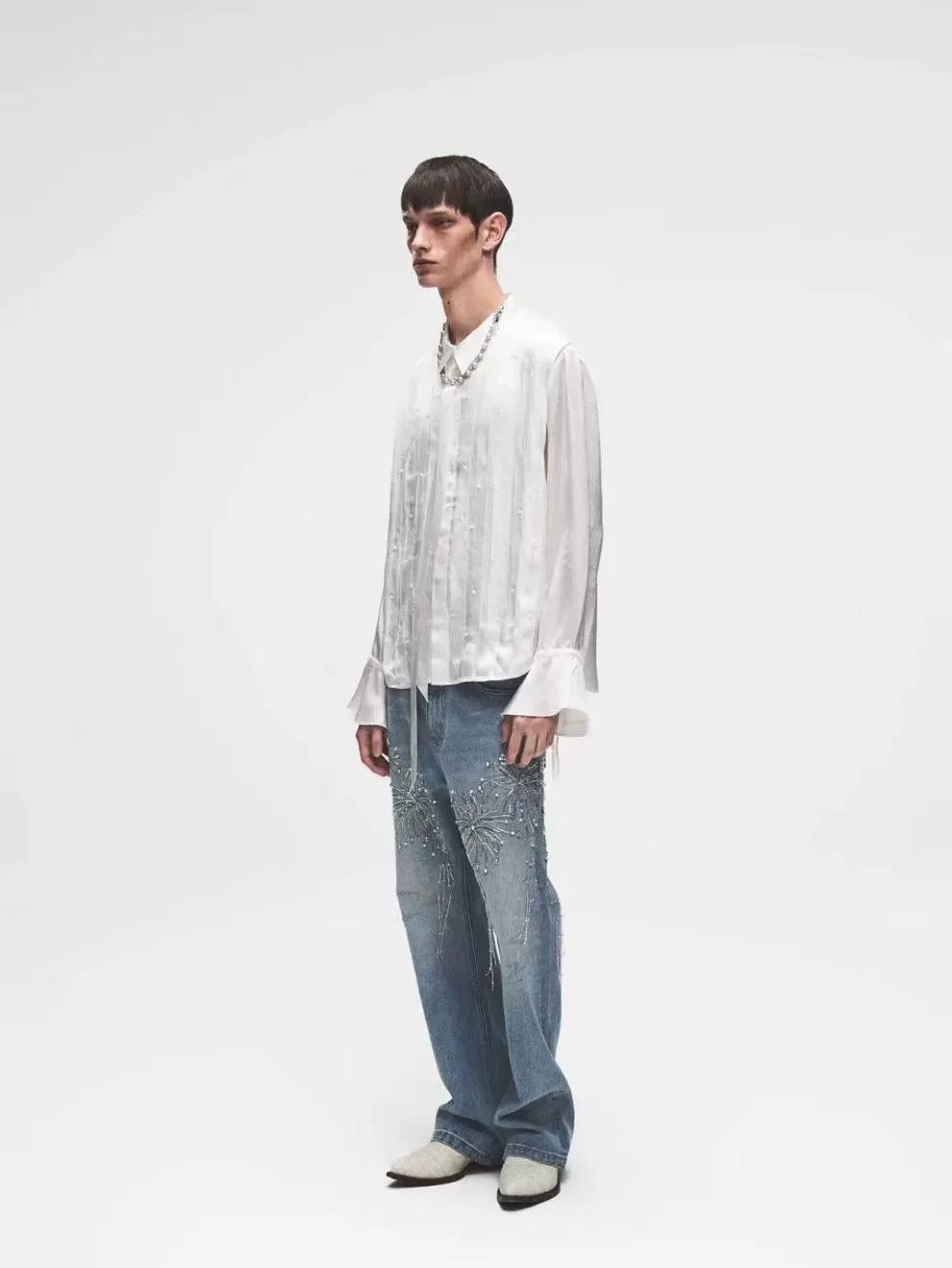 SLY Silver Embroidered Denim Pants by SLUM Size US 30 / EU 46 - 1 Thumbnail