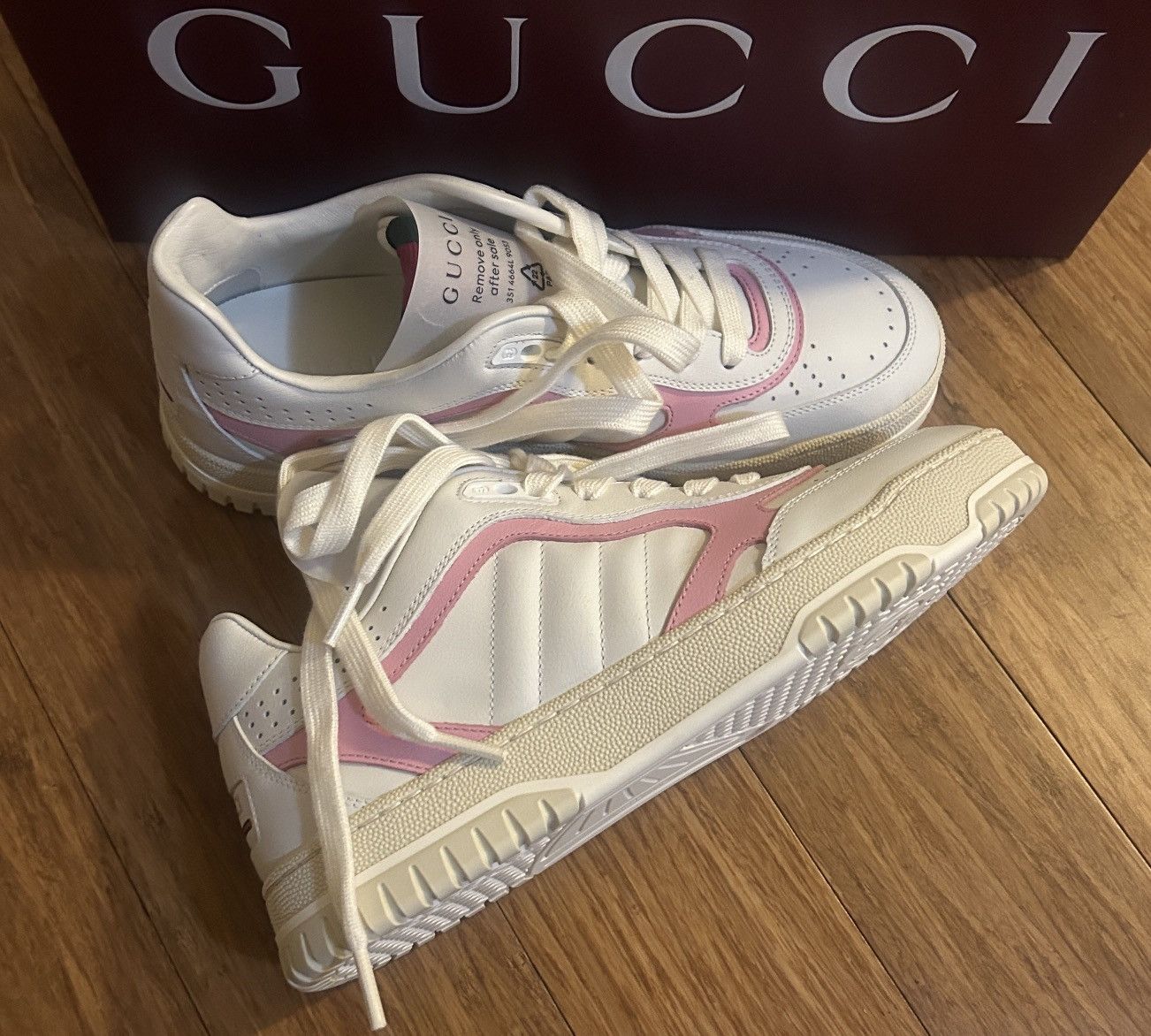 Gucci Gucci Re-Web Sneaker White Pink size 38.5 Size US 8.5 / IT 38.5 - 4 Thumbnail