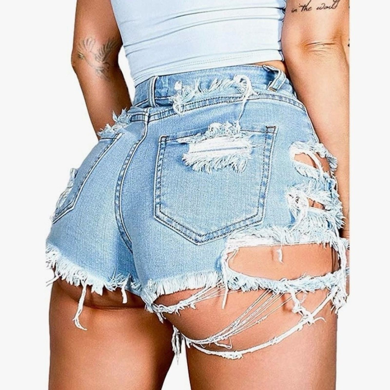 Other Stylish Light Blue Distressed Denim Shorts size XS Size 23" - 3 Thumbnail