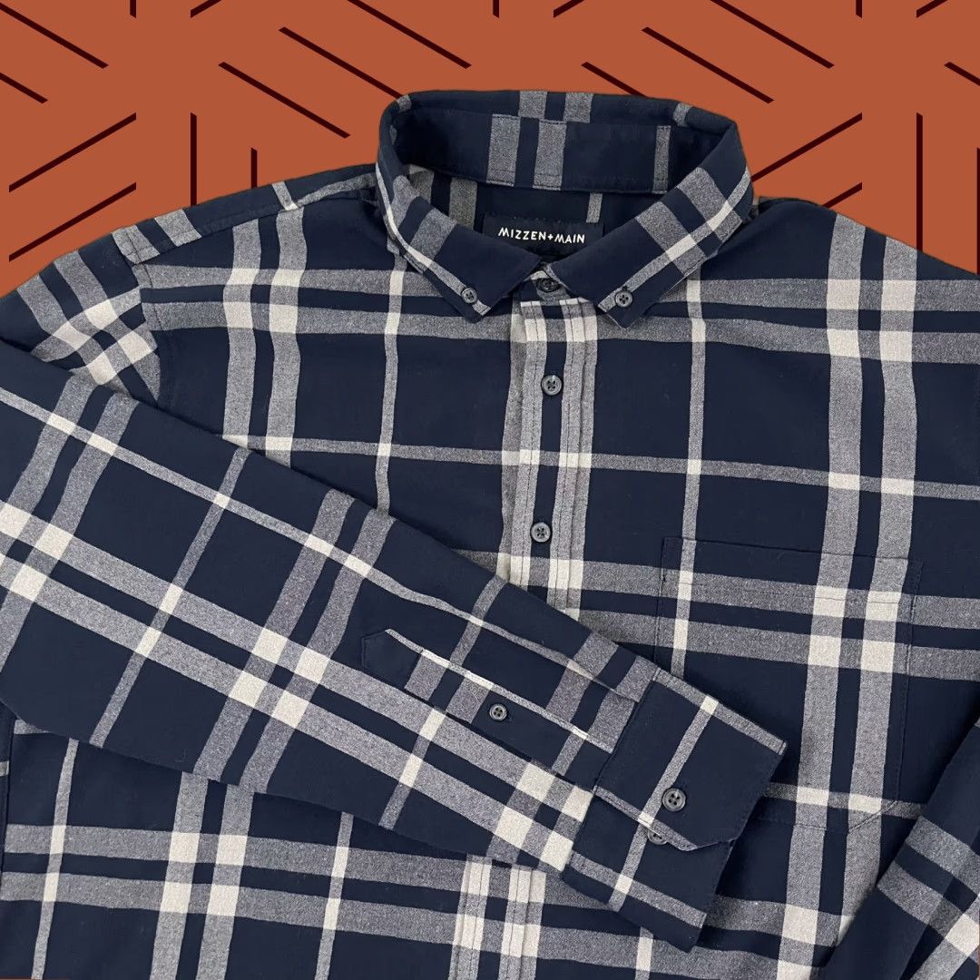 Mizzen+Main MIZZEN + MAIN Shirt Mens XL Trim Fit Blue Plaid Performance Button Down Stretch Dress Shirt Size US XL / EU 56 / 4 - 1 Thumbnail