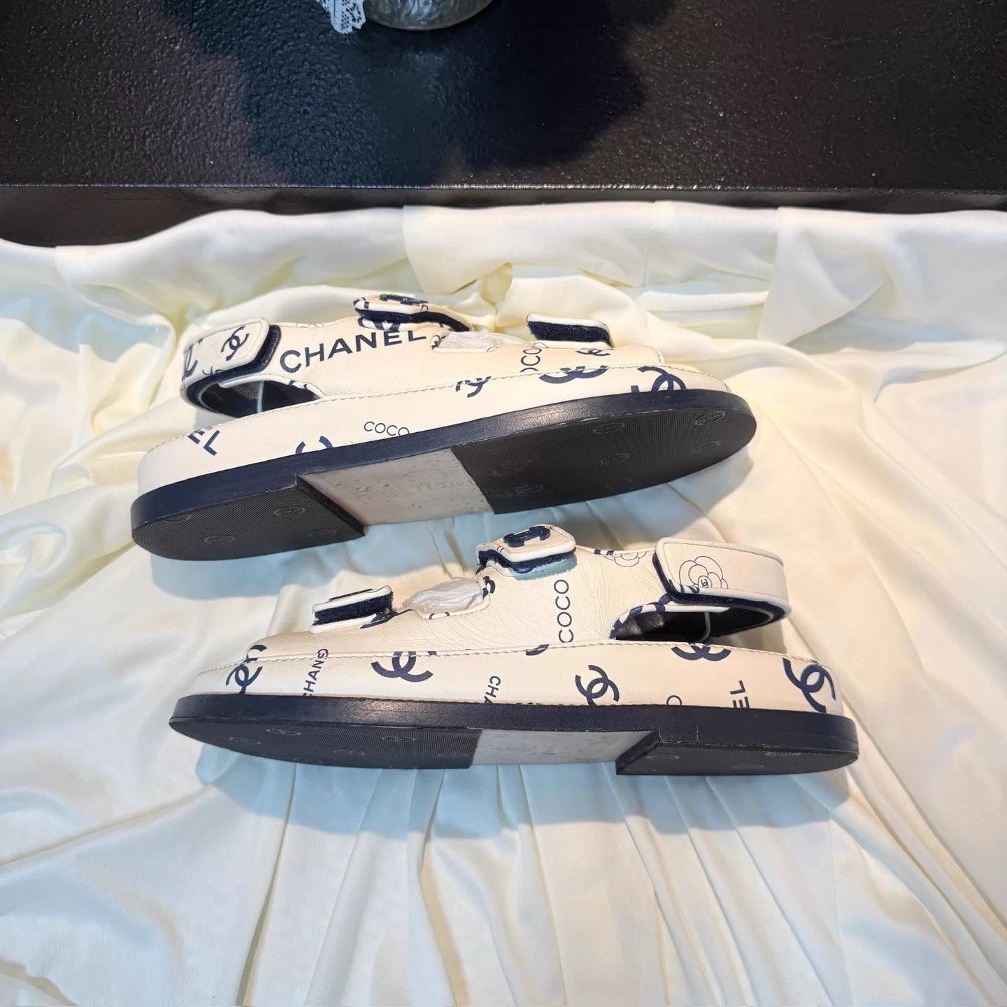 Chanel CHANEL White Blue CC Allover Velcro Sandal 36 95N Size US 5.5 / IT 35.5 - 5 Thumbnail