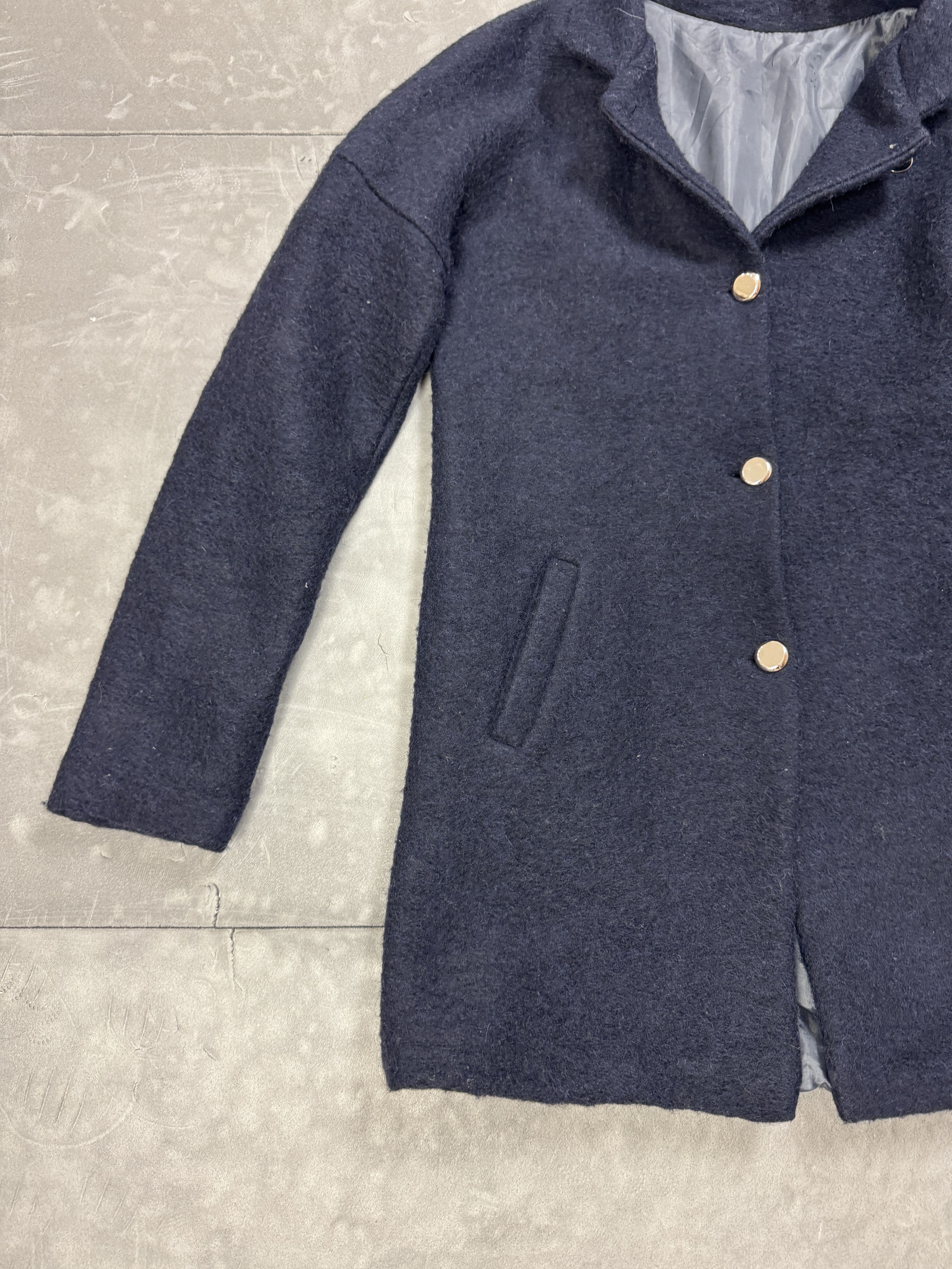 Vintage Vintage Women’s Navy Wool Coat 70% Lana 90s (S/M) Size S / US 4 / IT 40 - 4 Thumbnail