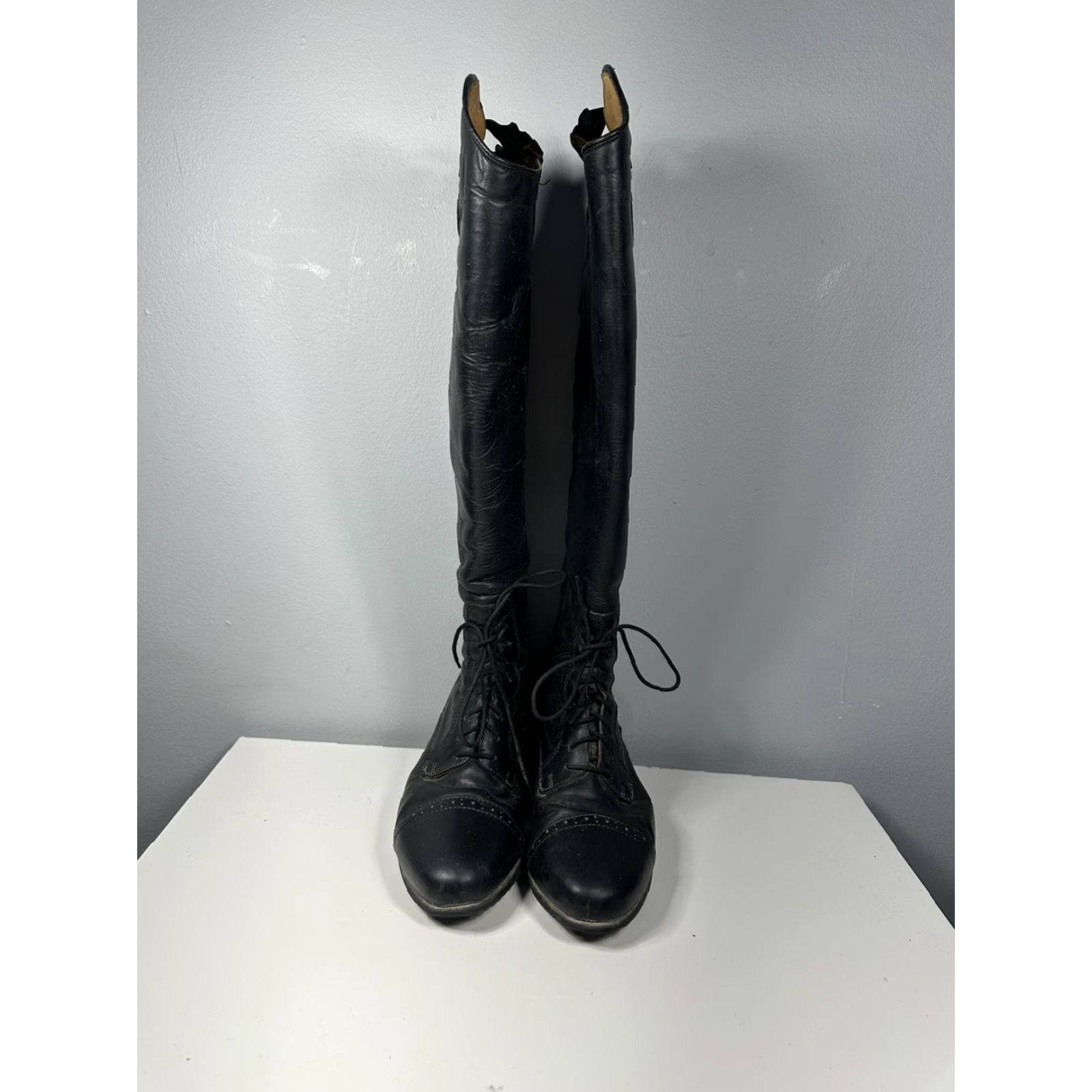 Vintage TREADSTONE Knee High Boots Women Leather Zip Laces Black Size 6 Western Equestrian Riding Boot Size US 6 / IT 36 - 3 Thumbnail
