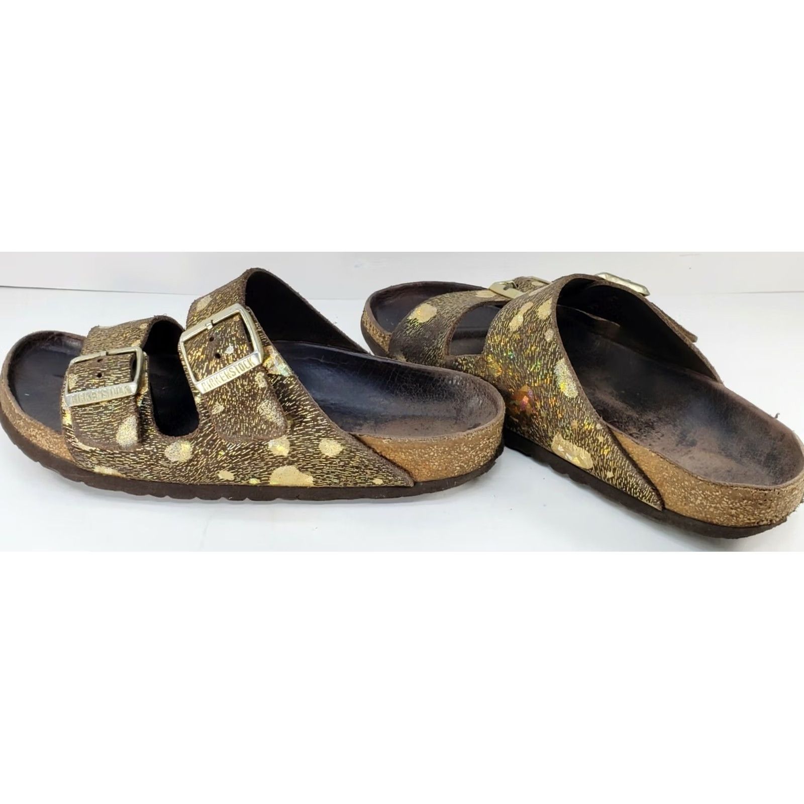 Birkenstock Birkenstock Arizona Big Buckle Brown Gold Speck Leather Slide Sandals 9M 40Euro Womens Casual Comfort Size US 9 / IT 39 - 4 Thumbnail