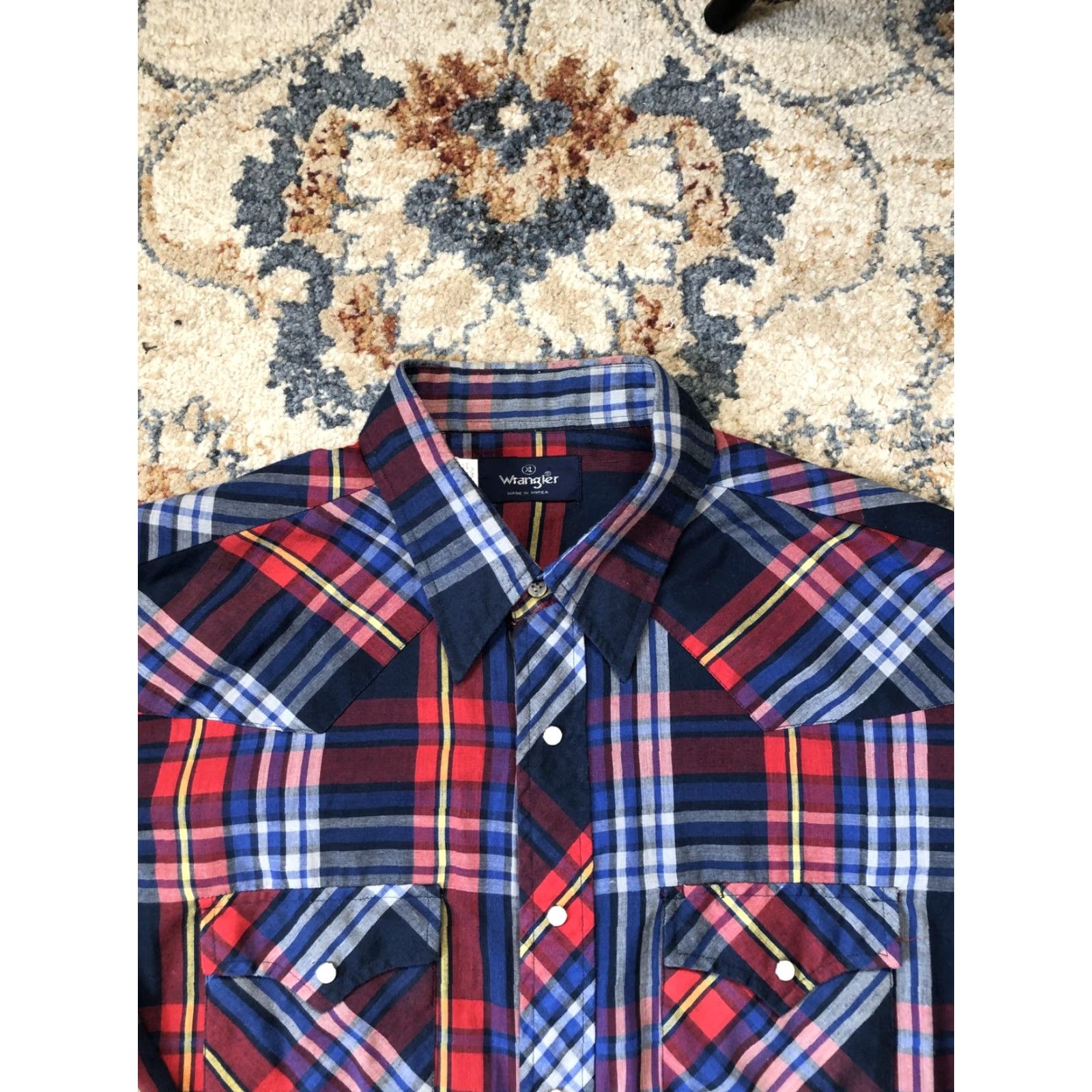 Wrangler VINTAGE Wrangler Shirt Mens XL Red Blue Plaid Western Pearl Snap Long Sleeve Size US XL / EU 56 / 4 - 2 Thumbnail