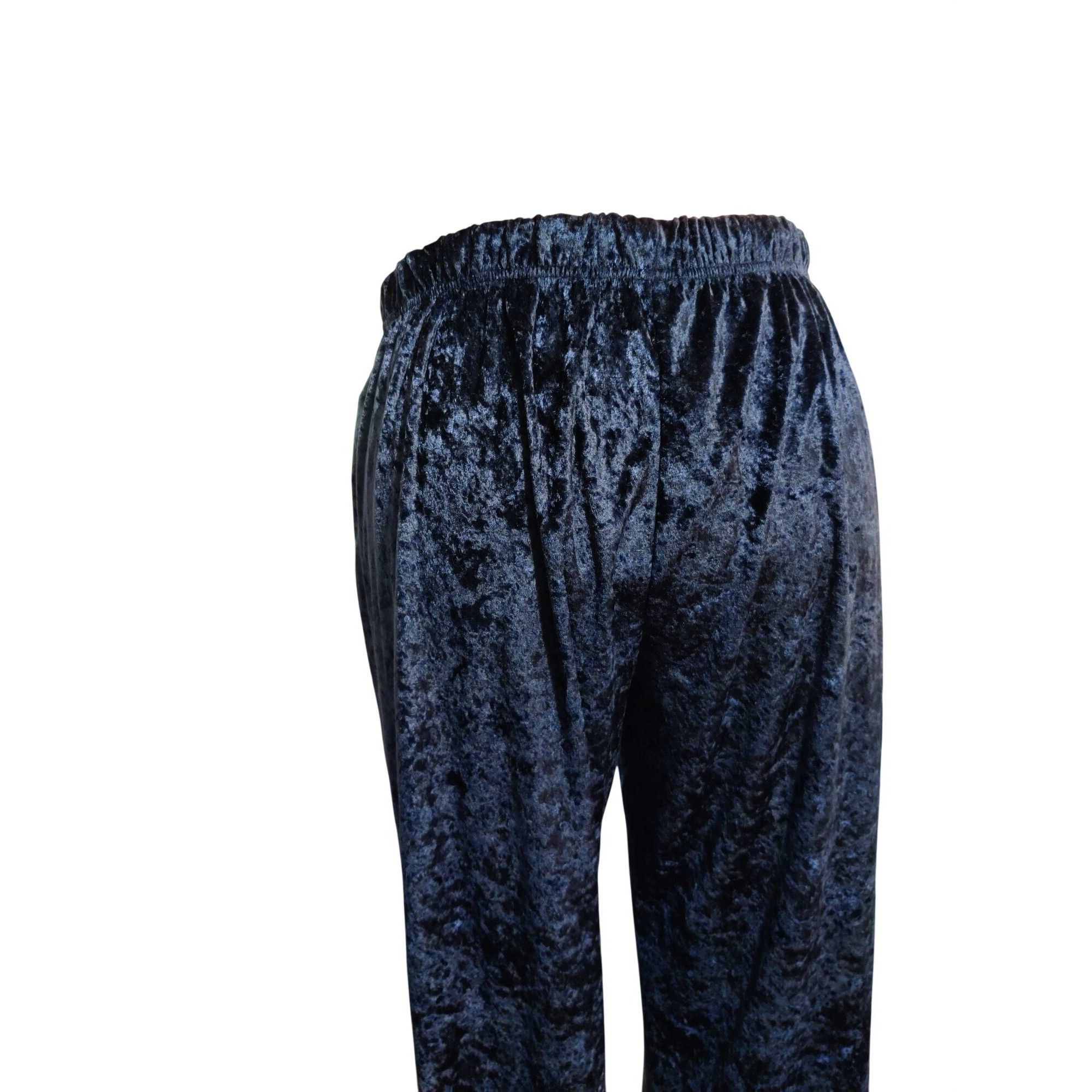 Vintage Womens L Pants Navy Crushed Velour Elastic Waist Soft Stret Size 33" - 6 Thumbnail