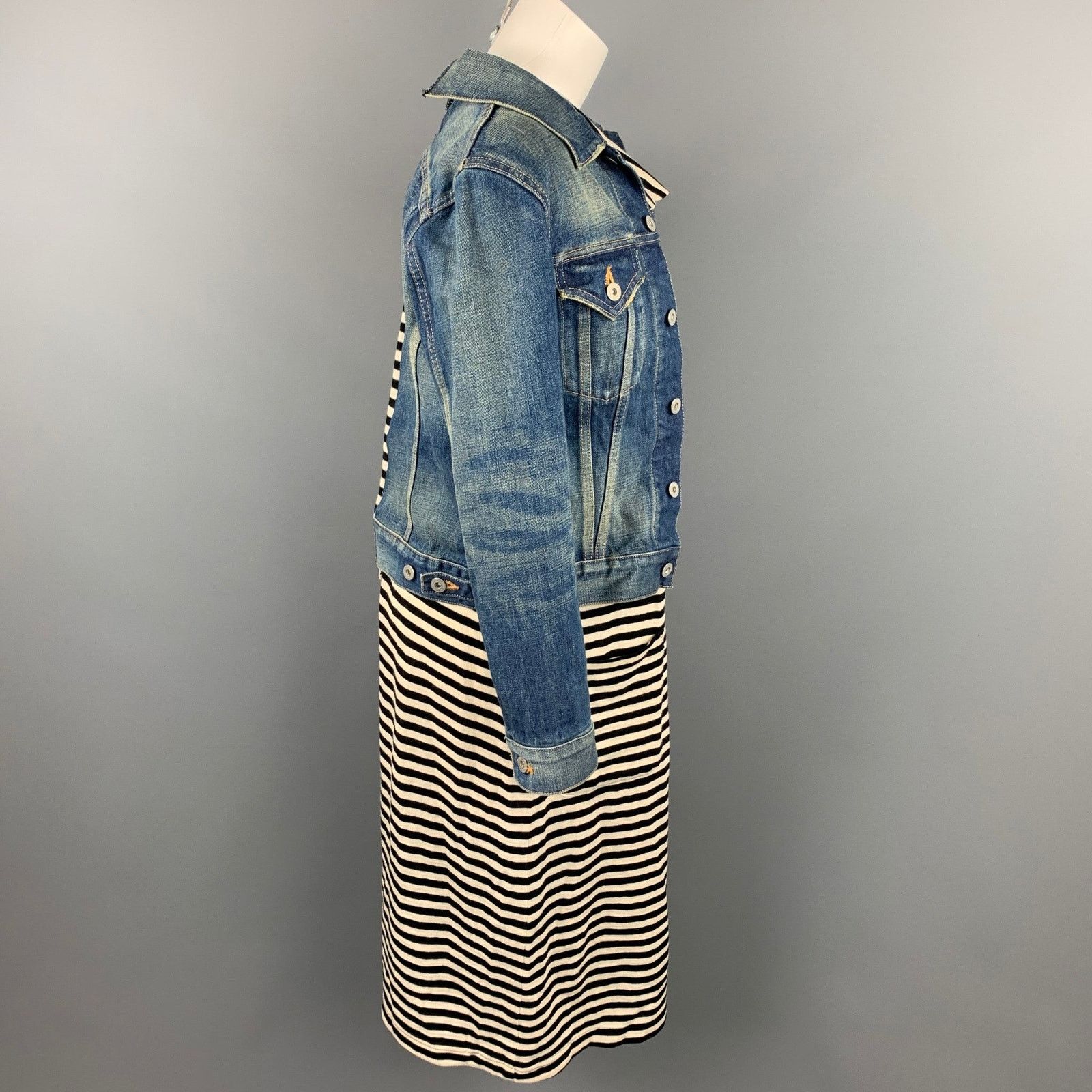 Junya Watanabe S Black & White Stripe Jersey Layered Denim Jacket Dress Size S / US 4 / IT 40 - 3 Thumbnail