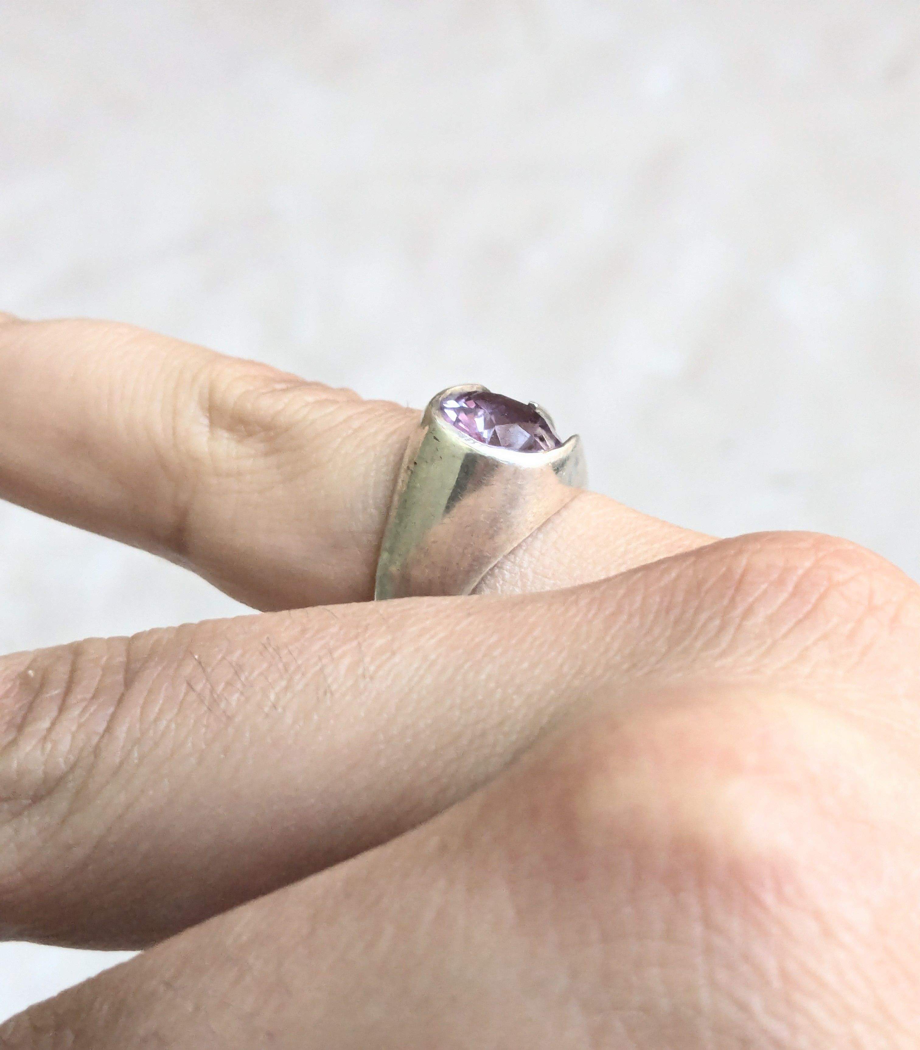 Sterling Silver Vintage Sterling Silver Ring Purple Amethyst 7.75 Art Deco Size ONE SIZE - 11 Thumbnail