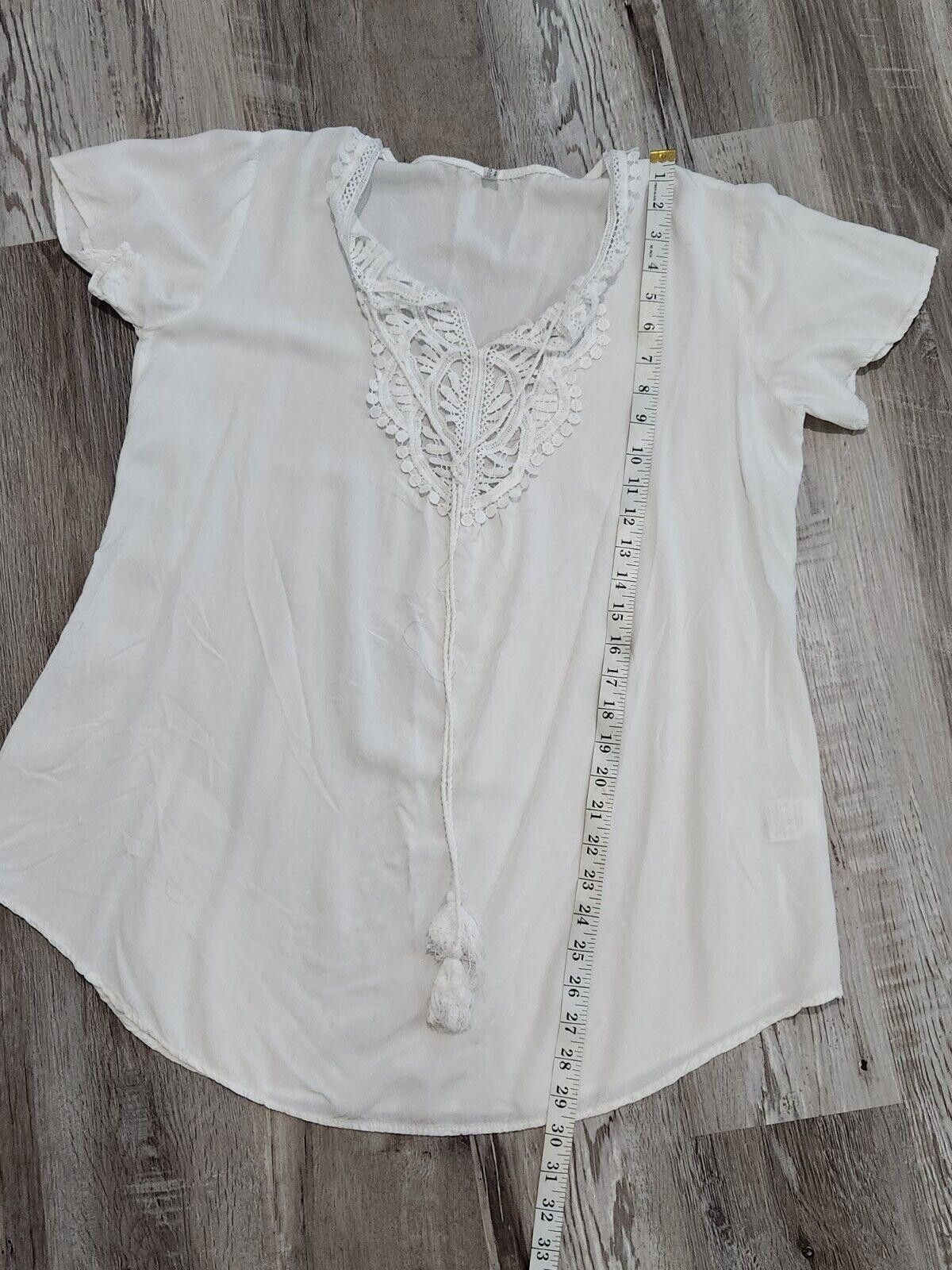 Designer Ekouaer Top Small White Lace Neck Blouse Boho V Neck tunic Size S / US 4 / IT 40 - 7 Thumbnail
