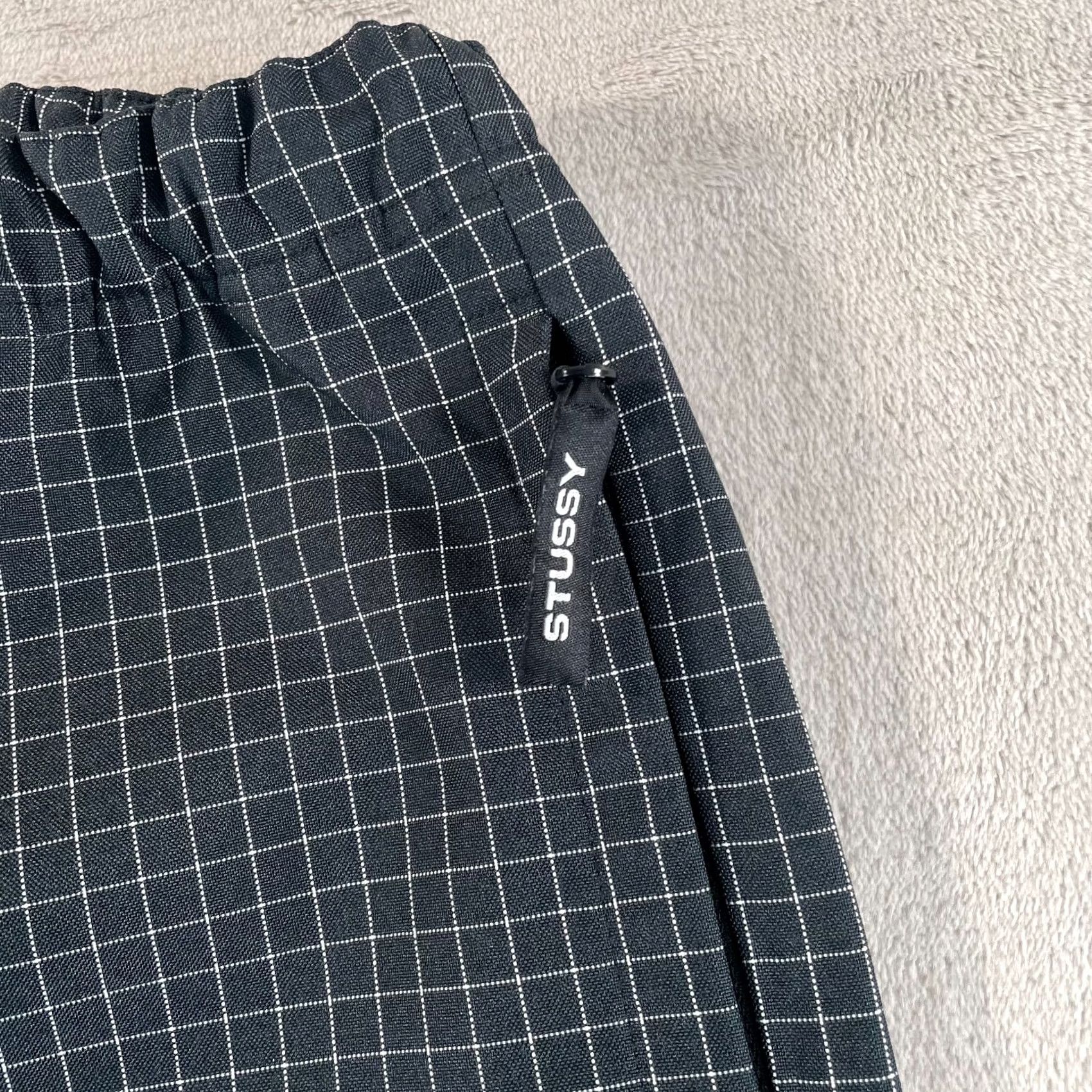 Vintage Stussy Shell Pants Men M Black Check Grid Cinch Waist Hem Zip Pockets New Size US 31 - 4 Thumbnail