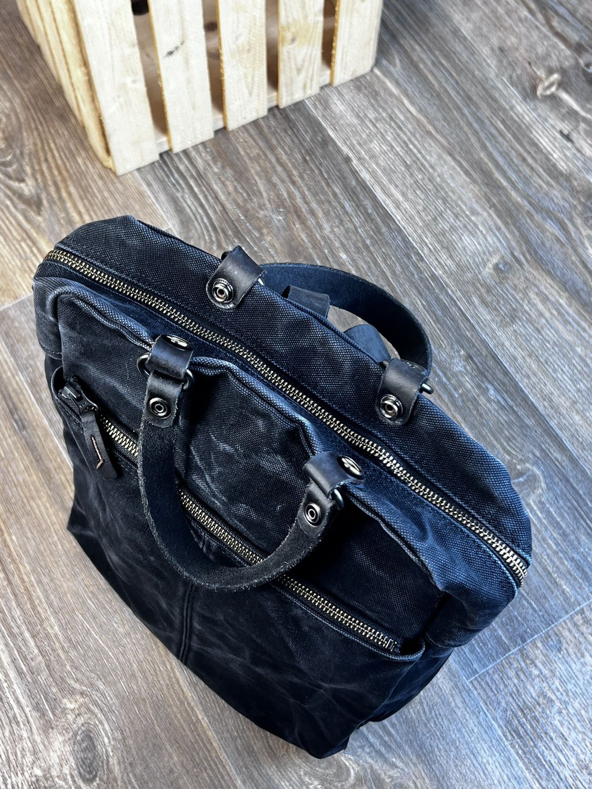 Japanese Brand × Vintage Japanese Baggy Port Black Smoked Denim Backpack Bag Size ONE SIZE - 7 Thumbnail