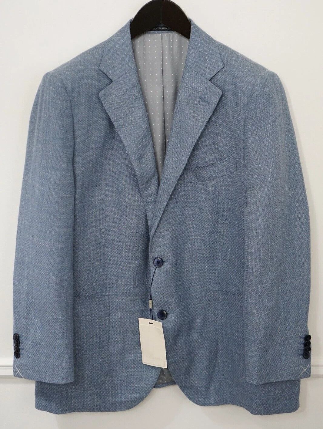 Men Suitsupply Blazer La Spalla Blue Wool Silk Linen US44S
