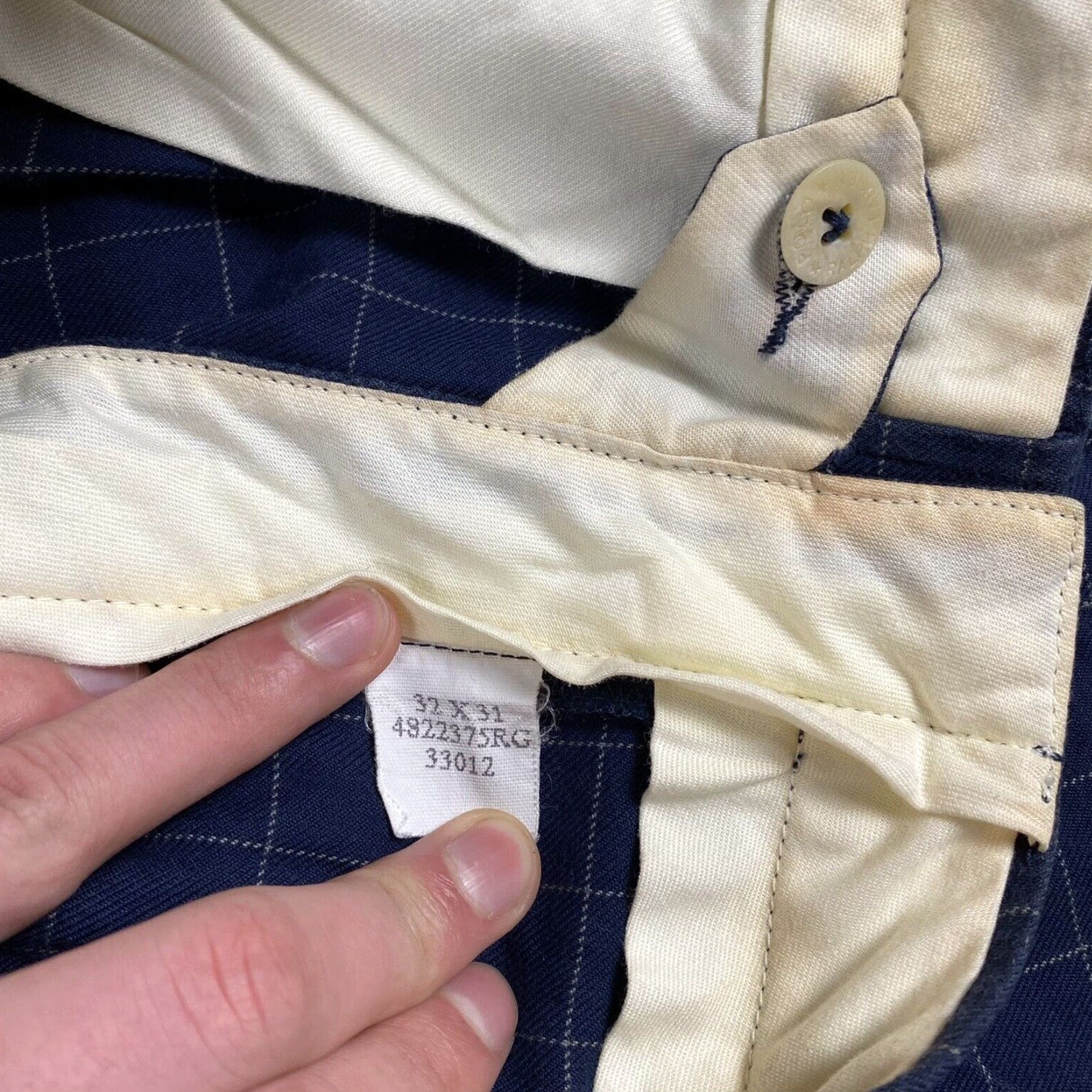 Polo Ralph Lauren VINTAGE Polo Ralph Lauren Men's Pants 32 Casual Blue Windowpane Pleated Cuffed Dress Trousers Size US XS / EU 42 / 0 - 7 Thumbnail