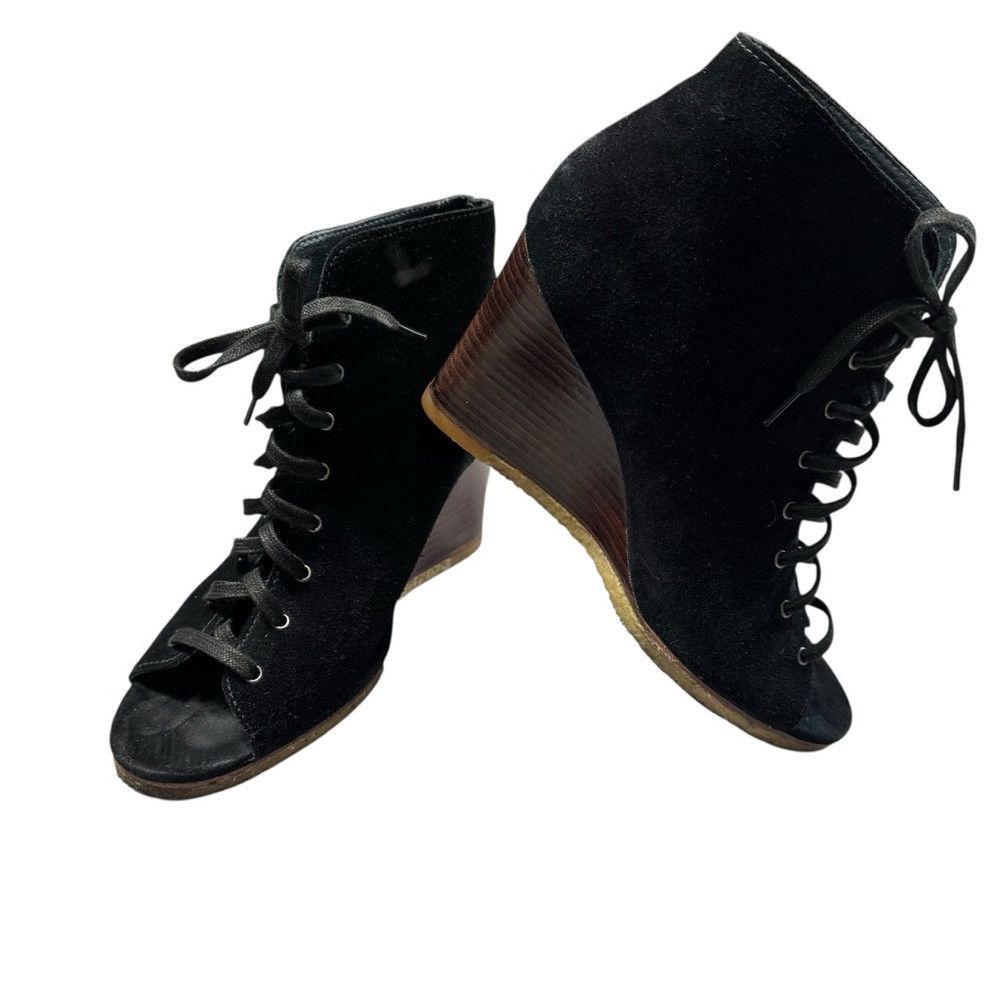 Ugg UGG Elyse Open Toe Black Suede Lace-up Wedge Booties 3340 S Size US 7.5 / IT 37.5 - 5 Thumbnail