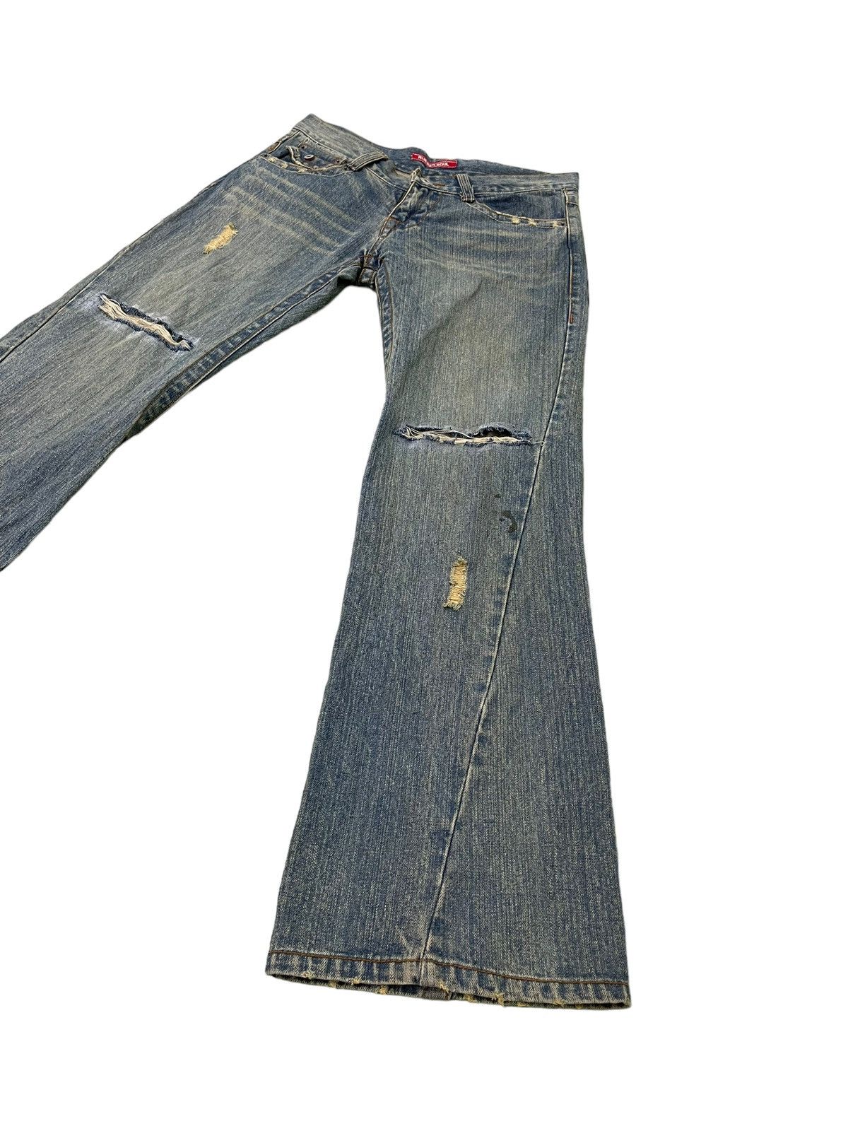 Japanese Brand Flare Jeans Rubber Soul Distress Boot Cut 8🟦0 Size US 33 - 3 Thumbnail