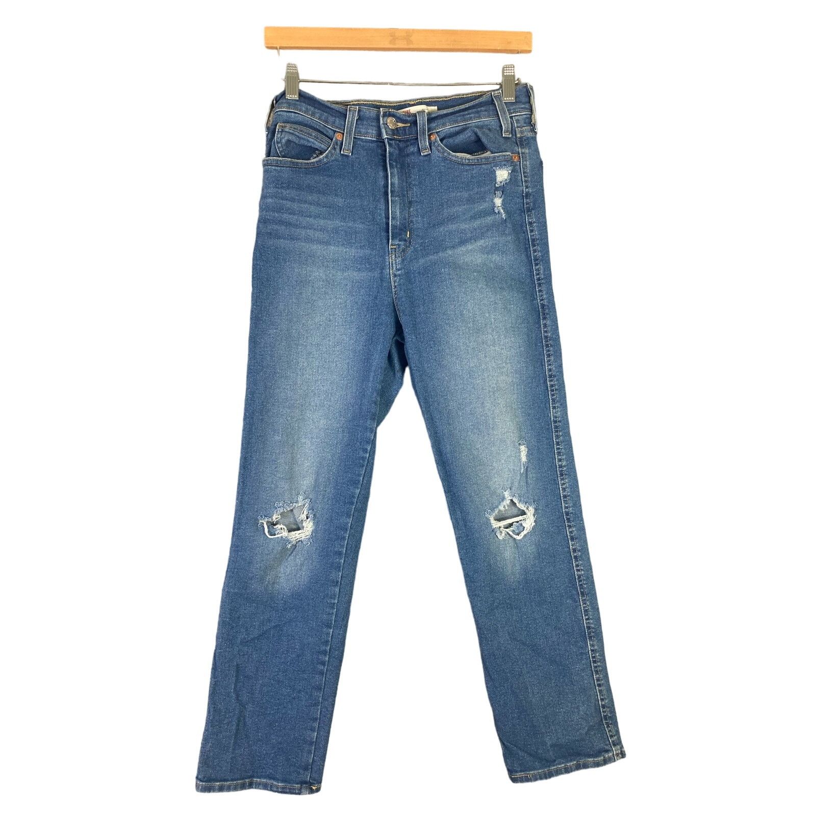 Levi's Levi's Women's High-Rise Distressed Straight Jeans Sz 7 Blue Size 27" / US 4 / IT 40 - 1 Thumbnail