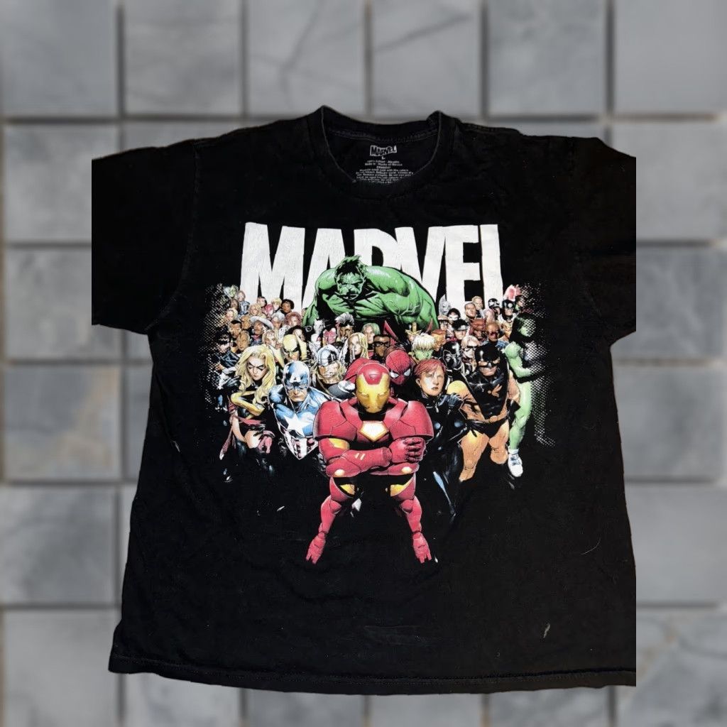 Vintage Marvel Character T-Shirt Black Large 22x26 Iron Man Spider-Man Hulk Size US L / EU 52-54 / 3 - 1 Thumbnail