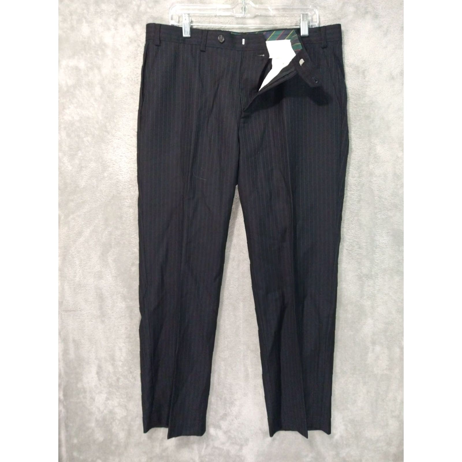 Chaps Chaps Dress Pants Mens 36x30 Black Pinstriped Wool Straight Leg Flat Front Dress Pants Mens Regular Black Wool Pinstriped Flat Front 36 Inseam 30 Size US 36 / EU 52 - 2 Thumbnail
