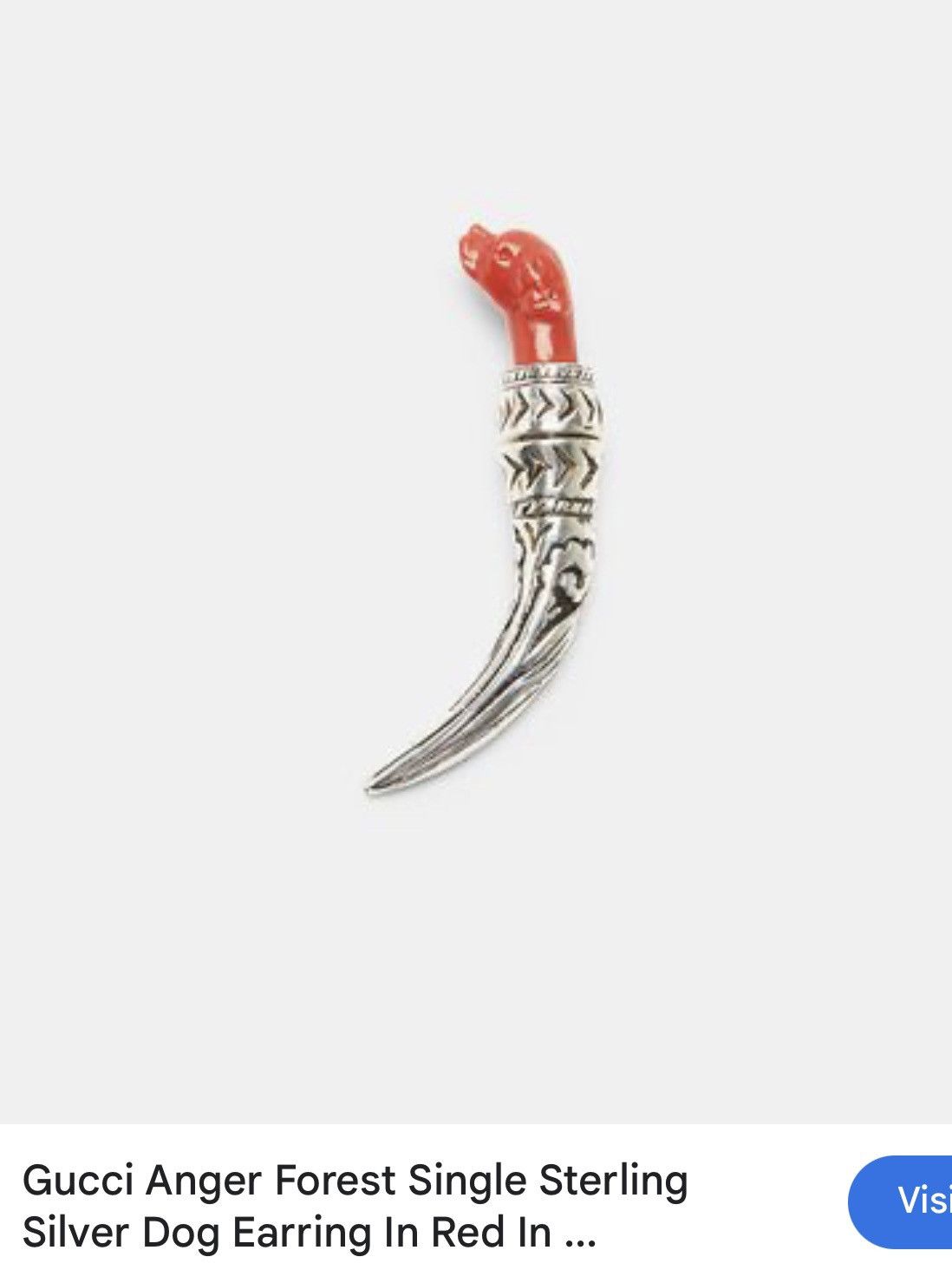 Gucci Gucci Anger Forest Single Sterling Silver Dog Earring In Red Size ONE SIZE - 9 Thumbnail
