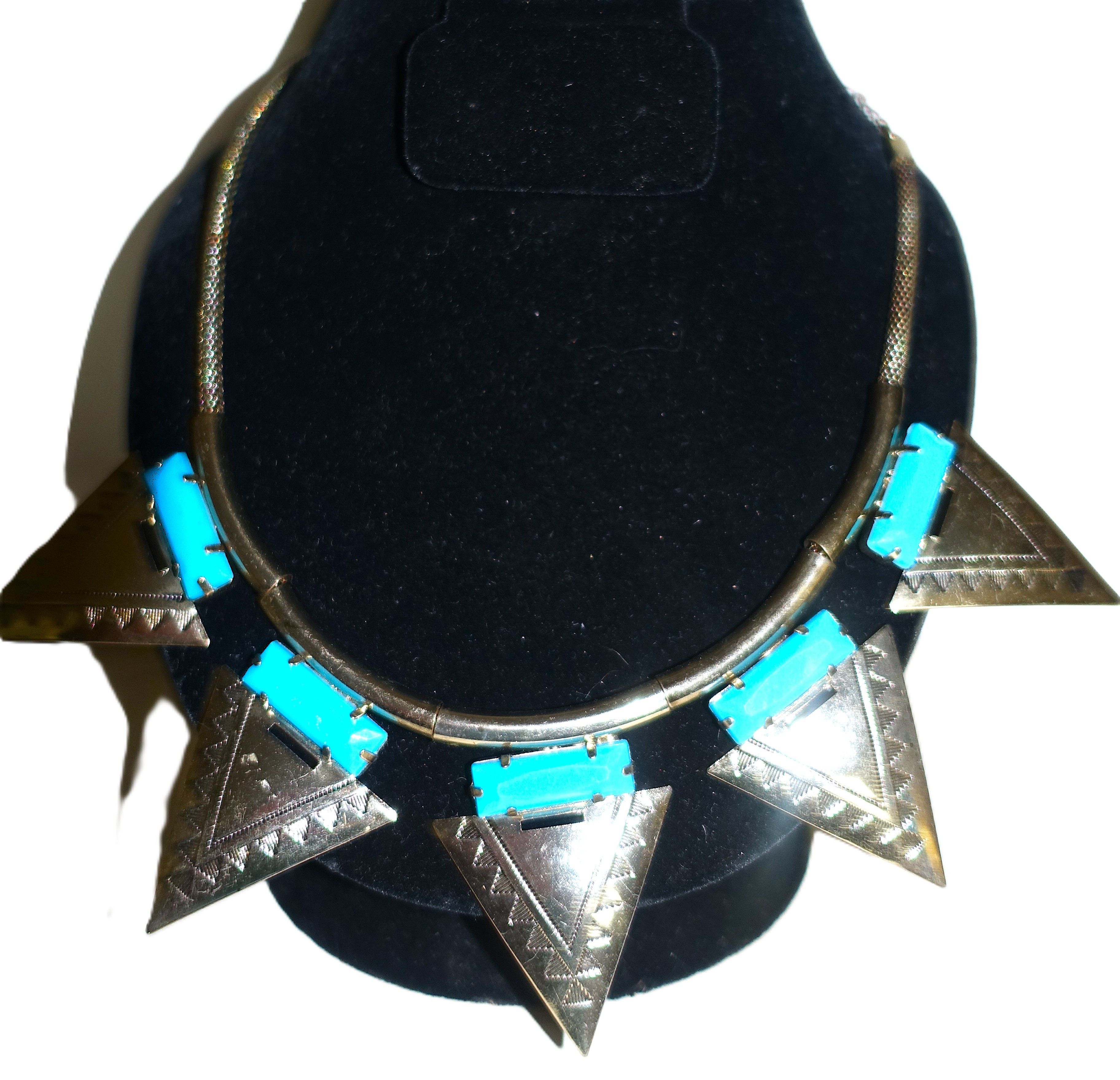 Vintage Silver Tone Turquoise Chain Choker Necklace Size ONE SIZE - 4 Thumbnail