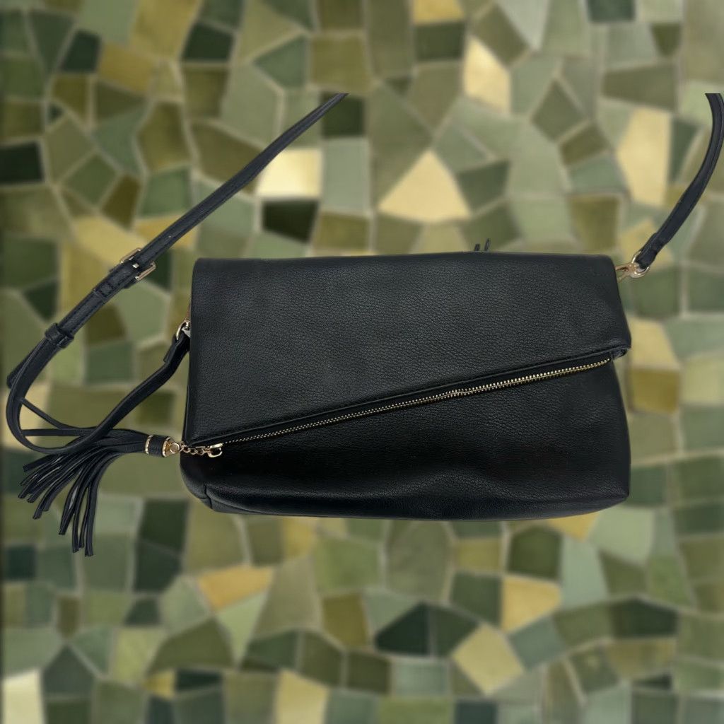 Vintage Mode Luxe Womens Purse Crossbody Black Foldover Zipper Tassel Faux Leather Bag Size ONE SIZE - 1 Thumbnail