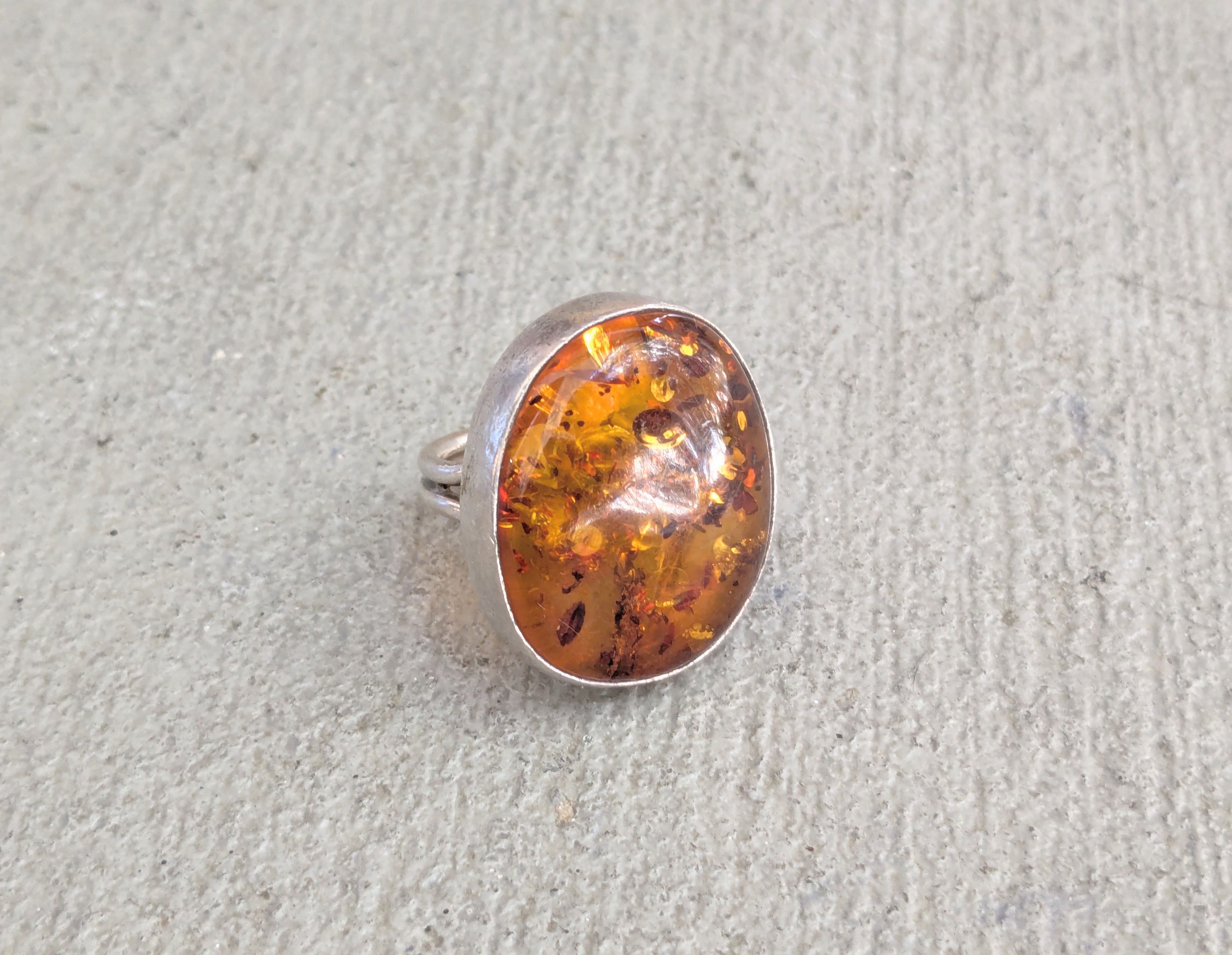 Vintage Vintage Sterling Silver Ring Orange Amber Oval Size ONE SIZE - 2 Thumbnail