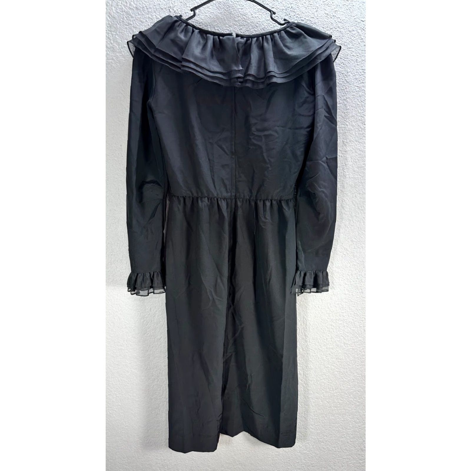 Vintage Lilli Diamond Black Ruffle V-Neck Dress Long Sleeve Knee Length Evening Sz 8 Size M / US 6-8 / IT 42-44 - 7 Thumbnail