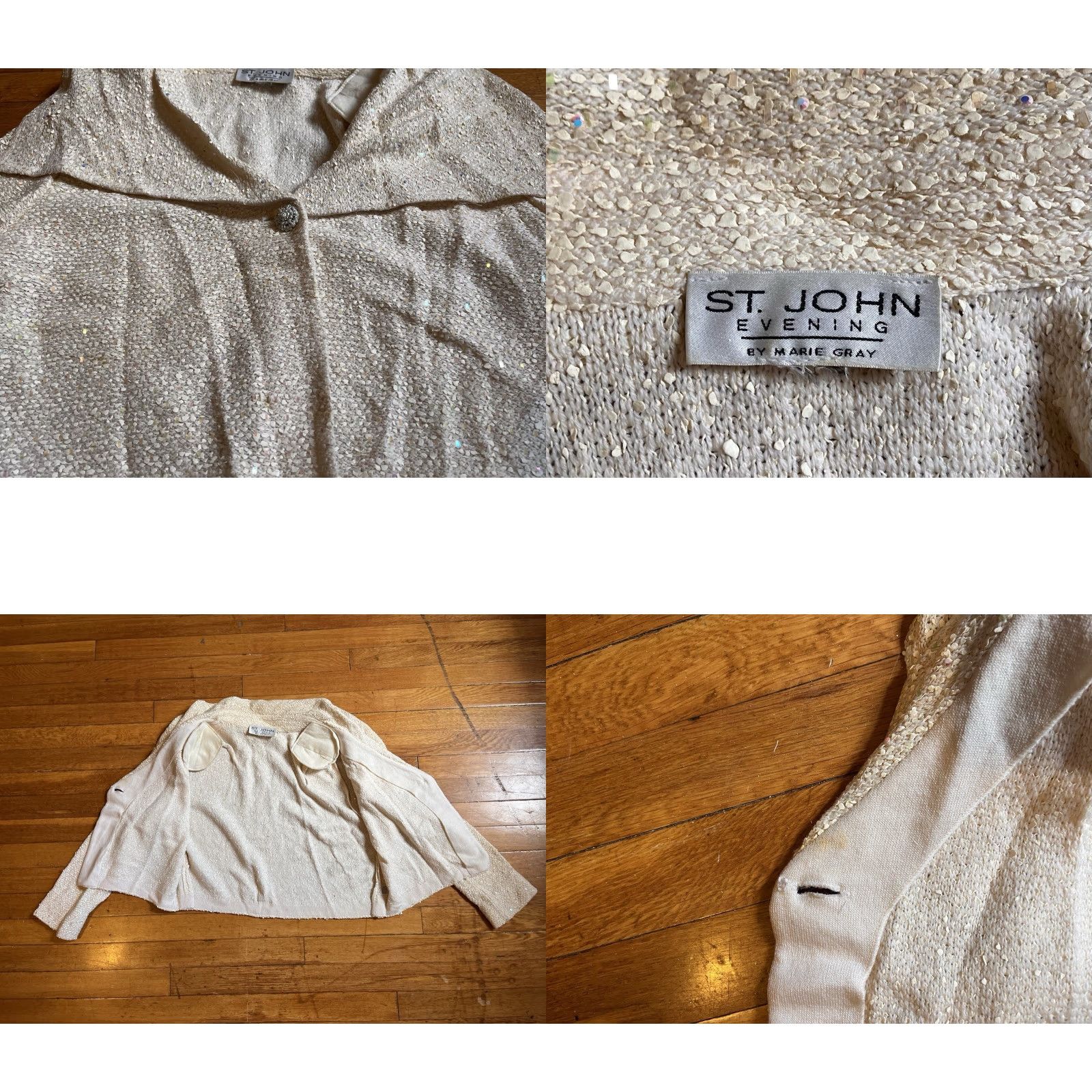 St. John St John Evening 2 Piece Sweater Tank Top Set Women's S Ivory Textured Sequins Size S / US 4 / IT 40 - 8 Thumbnail