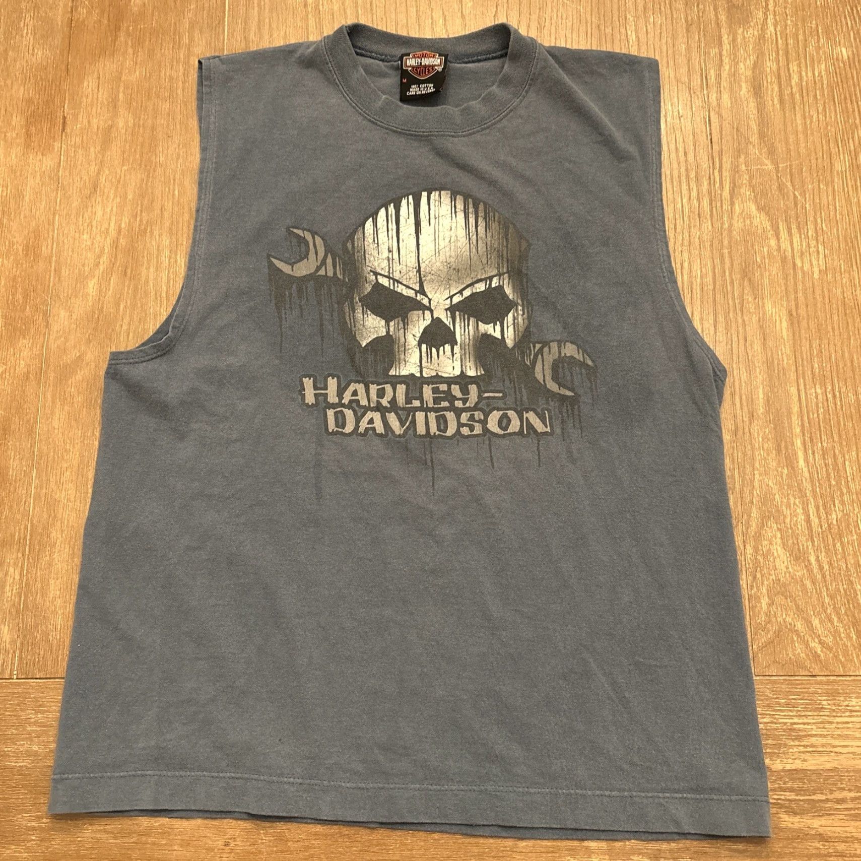Harley Davidson VINTAGE Harley-Davidson Longhorn Grand Prairie Texas Sleeveless Shirt Adult M Blue 100% Cotton USA Biker/Motorcycle 90s–00s Mens Size US M / EU 48-50 / 2 - 2 Thumbnail