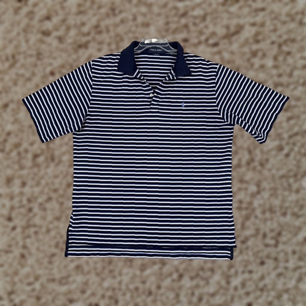 Ralph Lauren VINTAGE Ralph Lauren Polo Golf Shirt Men XL Blue Stripe Cotton Slim Fit Short Sleeve, 100% Cotton, Regular, Read Size US XL / EU 56 / 4 - 1 Thumbnail