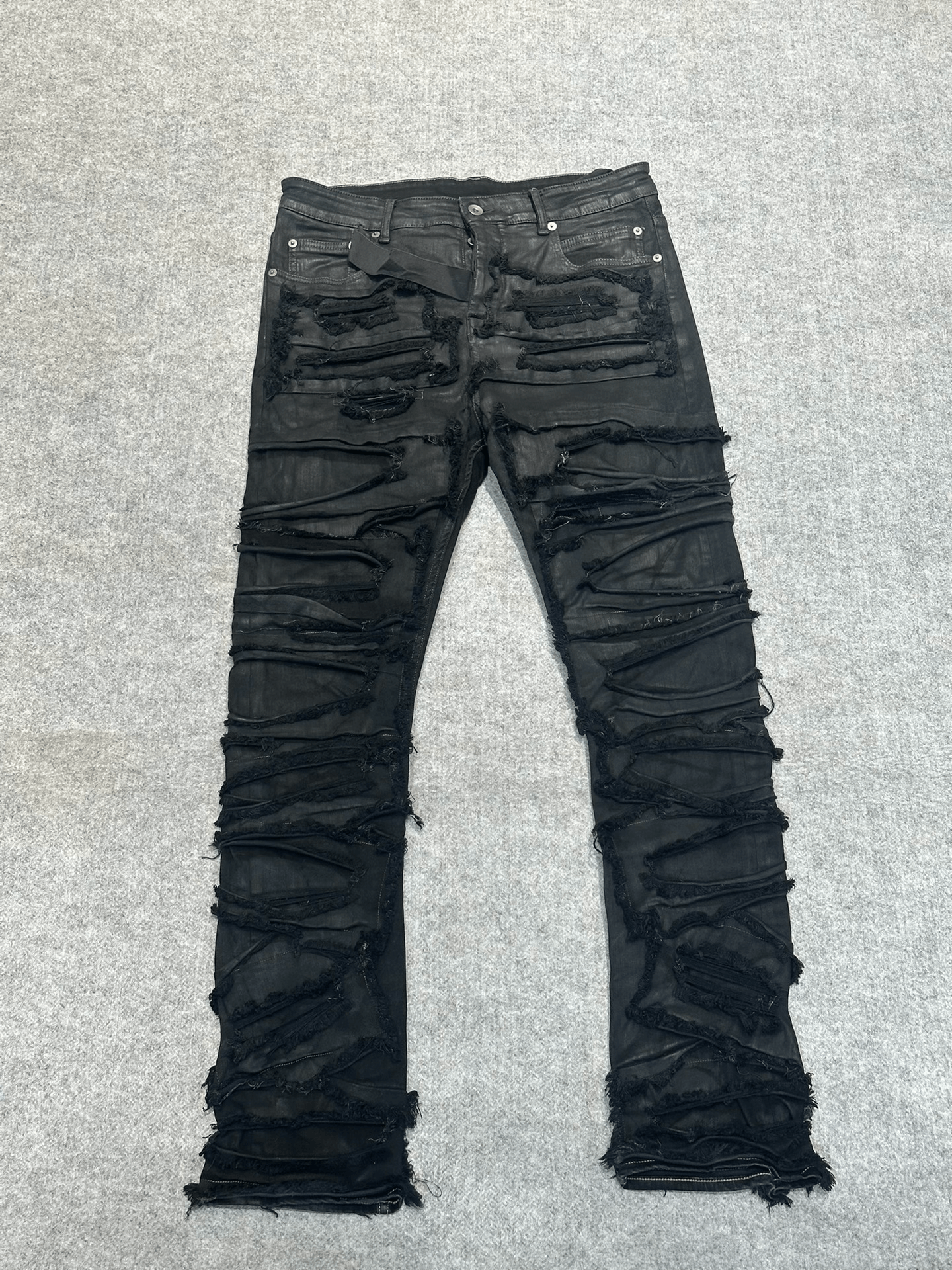 Rick Owens Drkshdw Aircut Zip Black Wax Denim Jeans Trousers