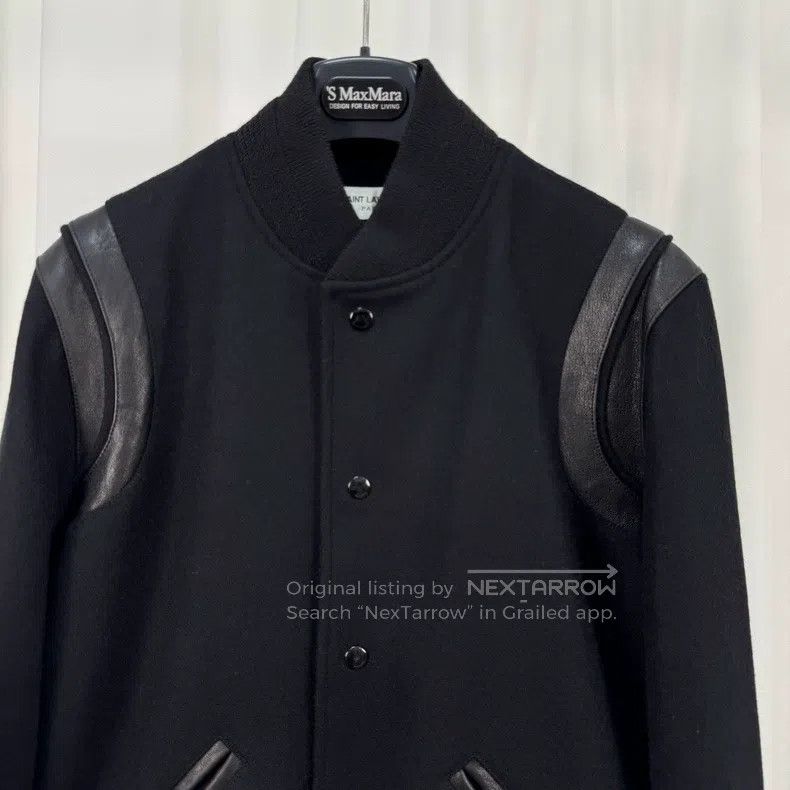 Saint Laurent Paris Saint Laurent Paris Black Wool and Leather Baseball Jacket Size US S / EU 44-46 / 1 - 3 Thumbnail