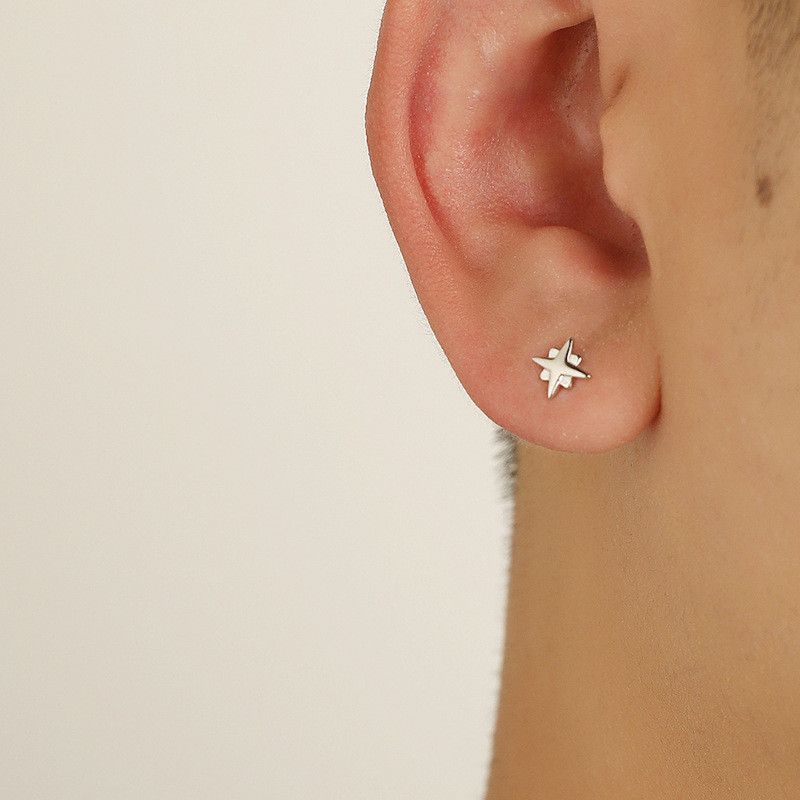 Jewelry × Sterling Silver Star Modern Earrings One Pairs Chrome Jewelry Size ONE SIZE - 4 Thumbnail