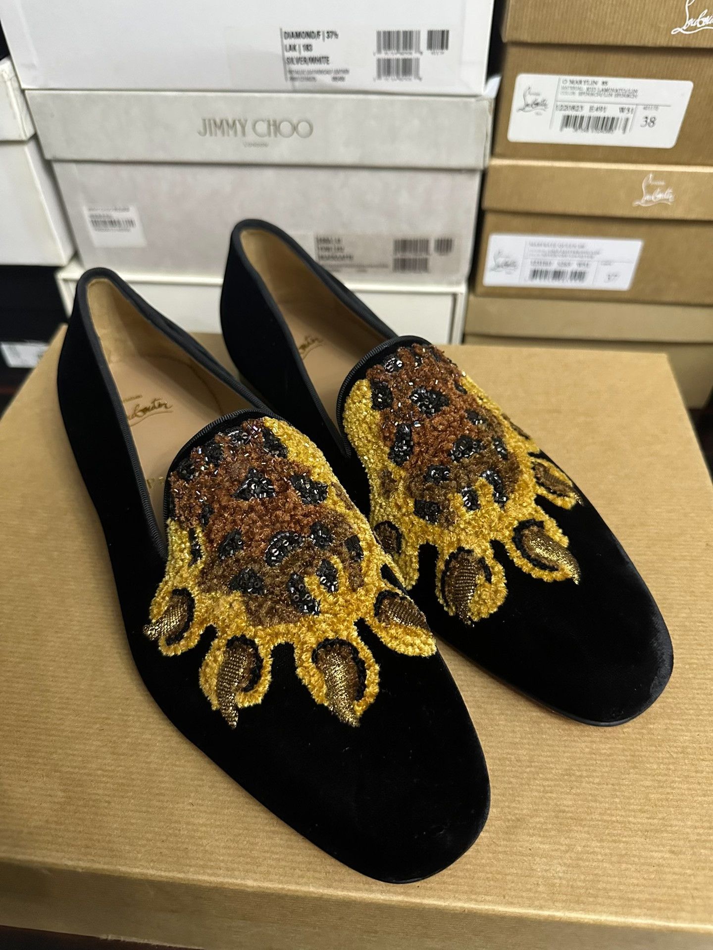 Christian Louboutin Christian Louboutin Men's Black Embroidered Loafers Size US 7.5 / EU 40-41 - 1 Thumbnail