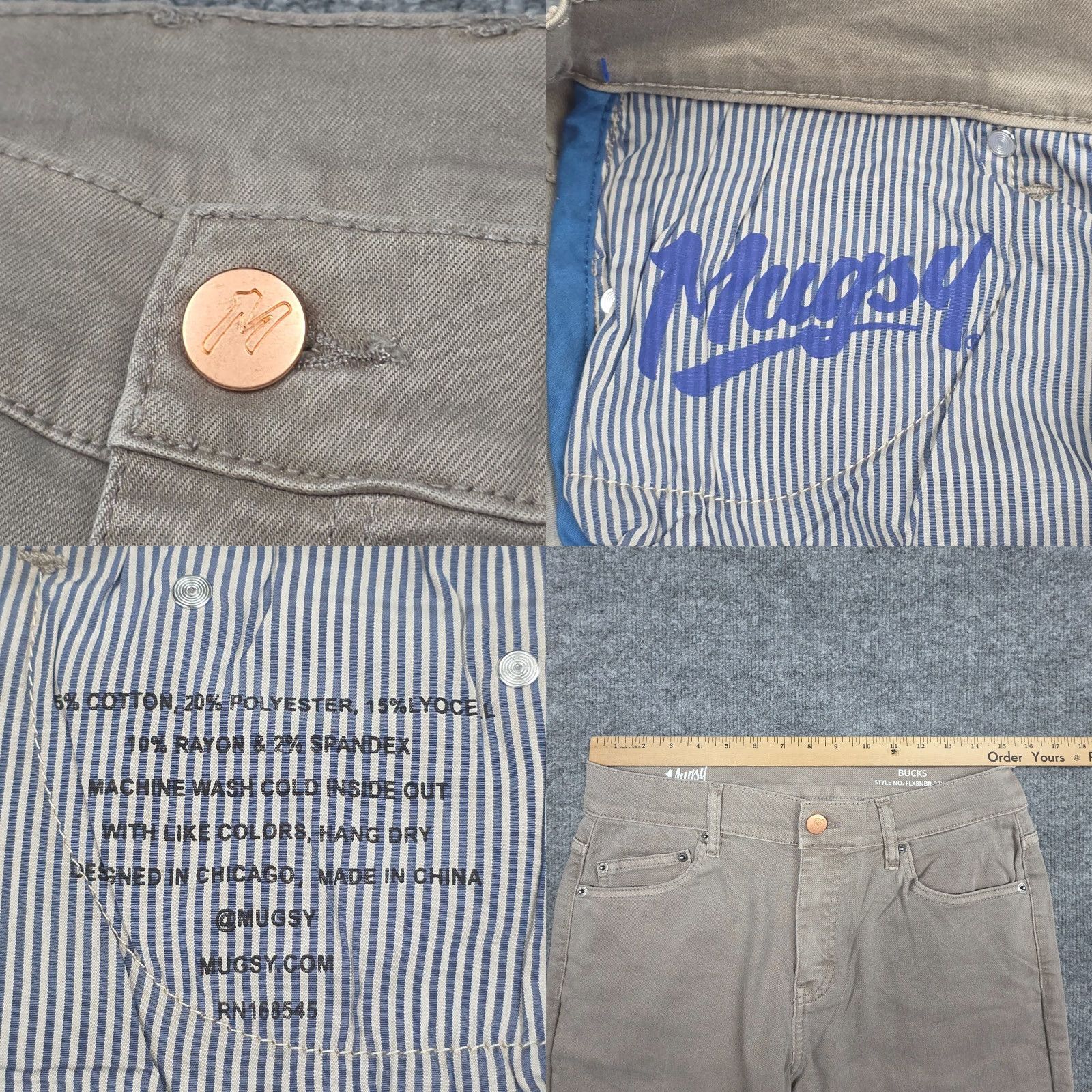 Vintage Mugsy Bucks Casual Mens Chino Pants 30 Regular Beige Comfort Stretch Slim Straight 5-Pocket Size US 30 / EU 46 - 8 Thumbnail
