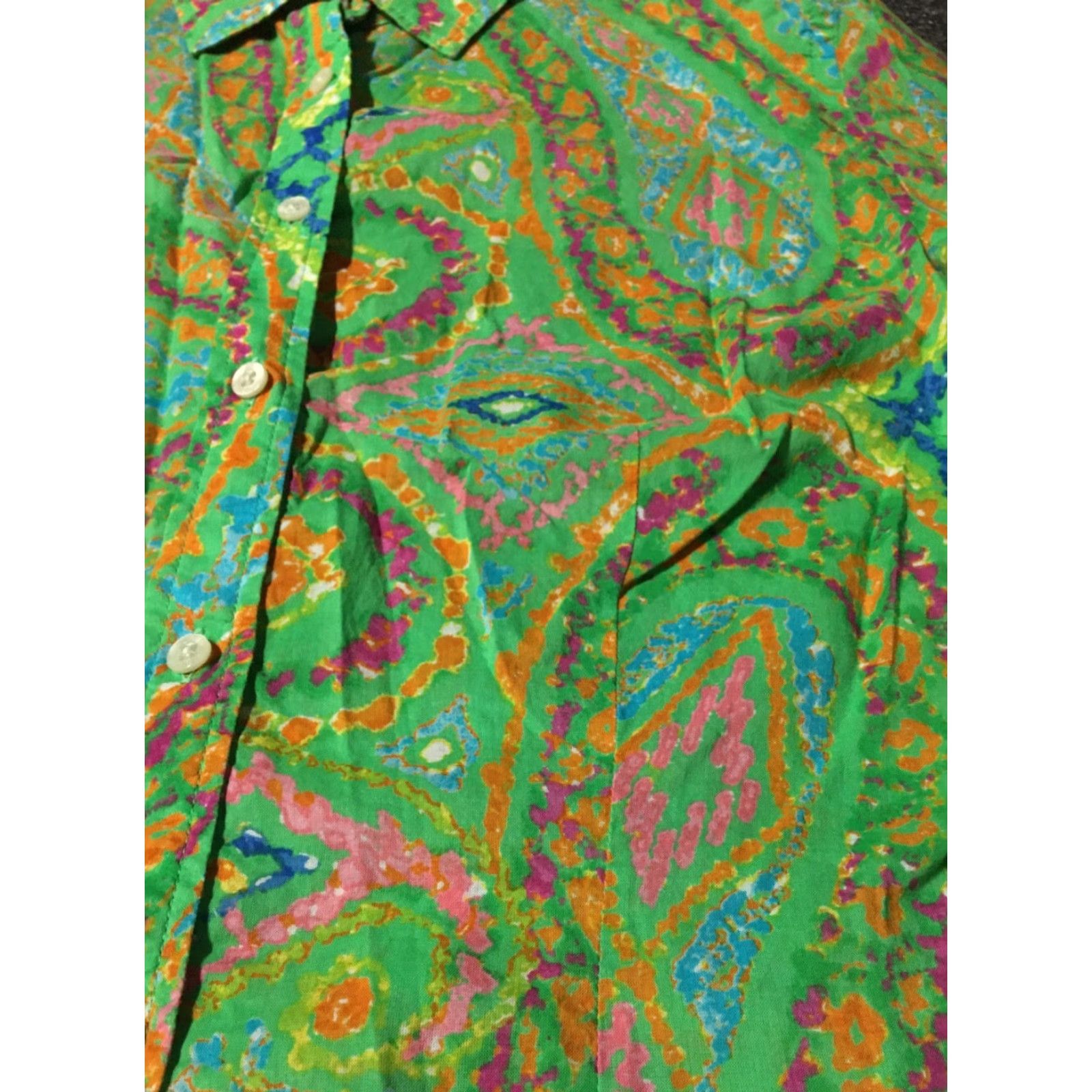 Polo Ralph Lauren VINTAGE Polo Ralph Lauren Button-Down Shirt M Green 90s Abstract Art Paisley Women Shirt Size M / US 6-8 / IT 42-44 - 2 Thumbnail